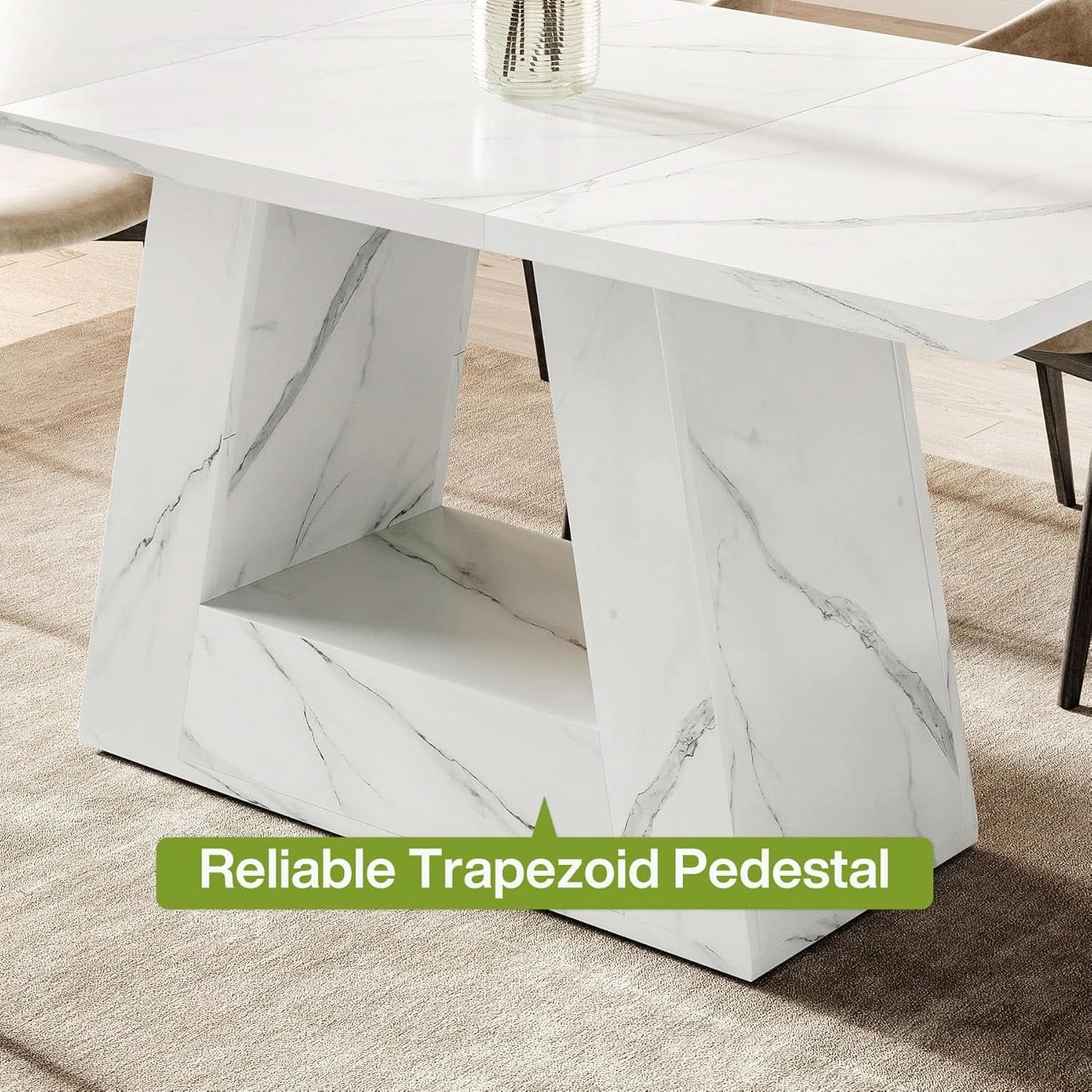 63 Inch White Faux Marble Dining Table Rectangular