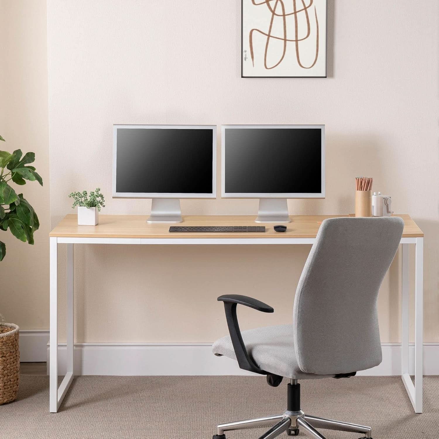 63 Inch White Frame Desk Computer Workstation Office Desk