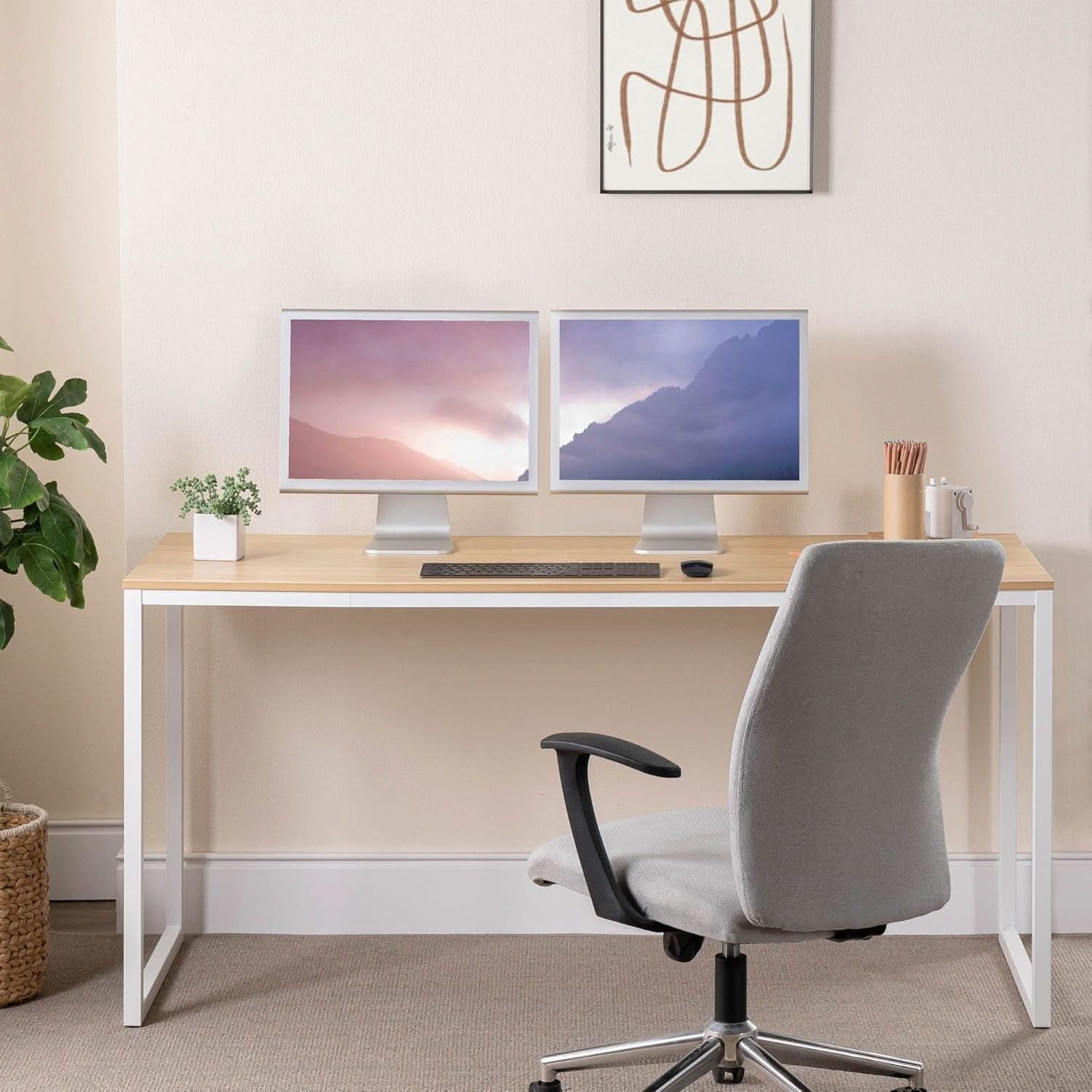 63 Inch White Frame Desk Computer Workstation Office Desk