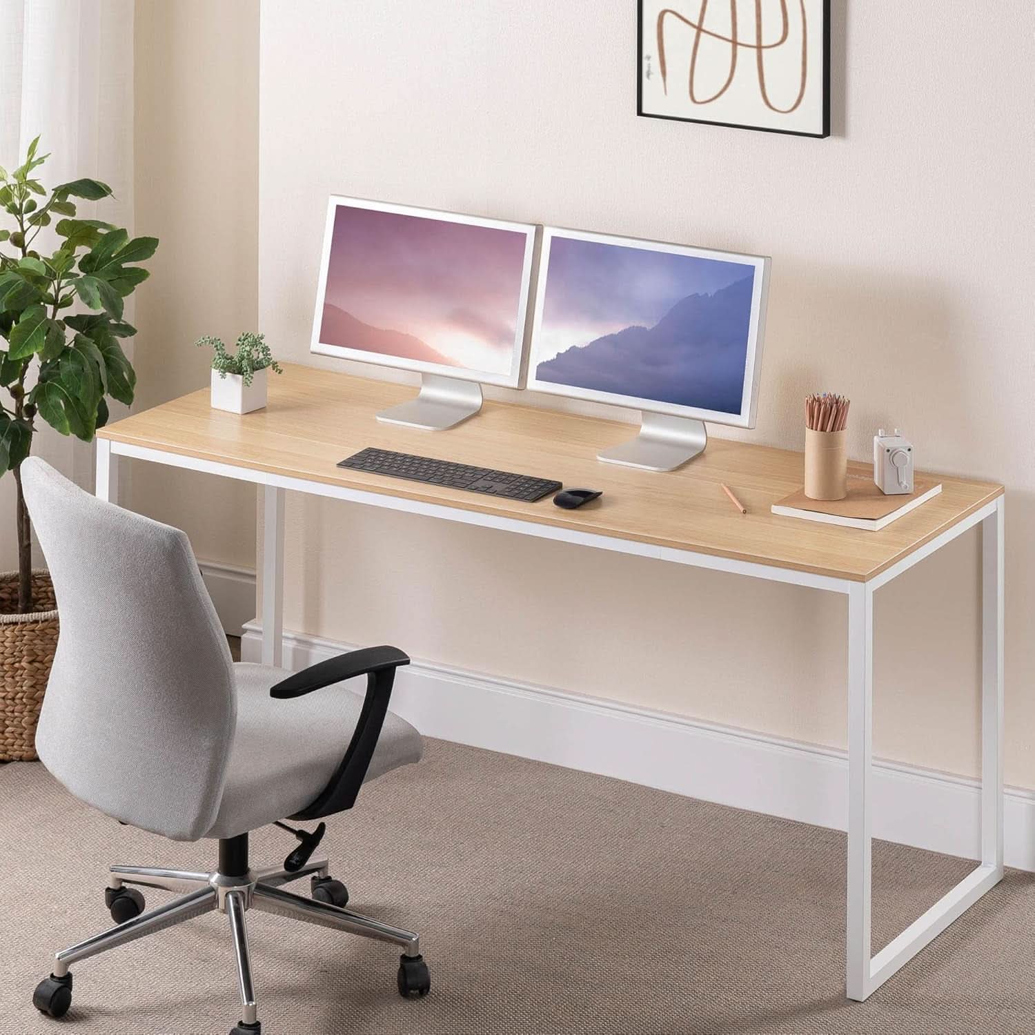 63 Inch White Frame Desk Computer Workstation Office Desk