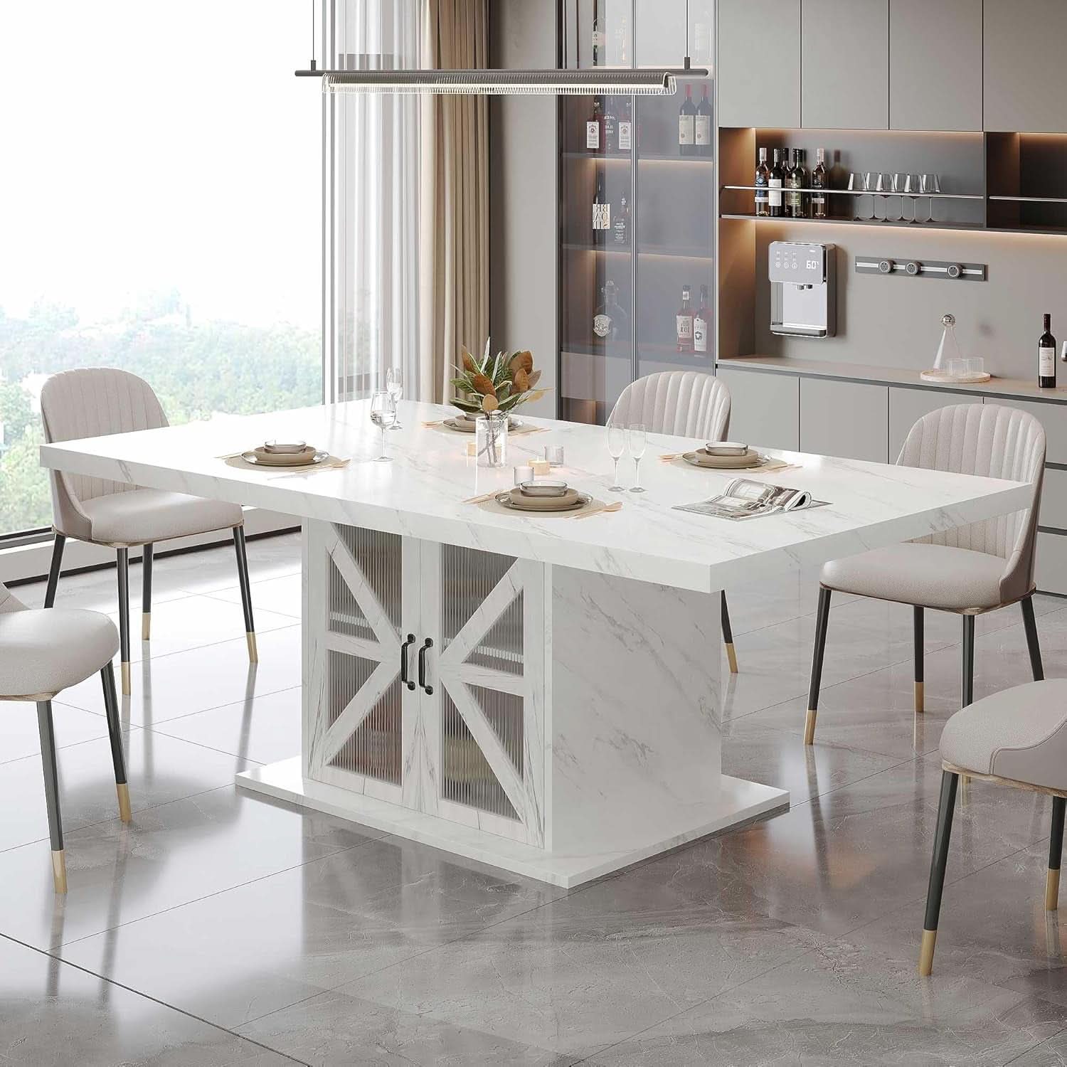 63 Inch White Rectangular Dining Table With Storage