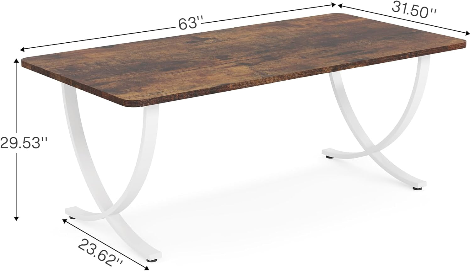 63 Inch White Walnut Executive Desk With Sturdy Steel Frame