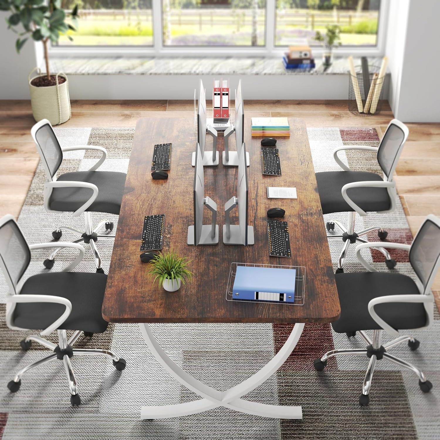 63 Inch White Walnut Executive Desk With Sturdy Steel Frame