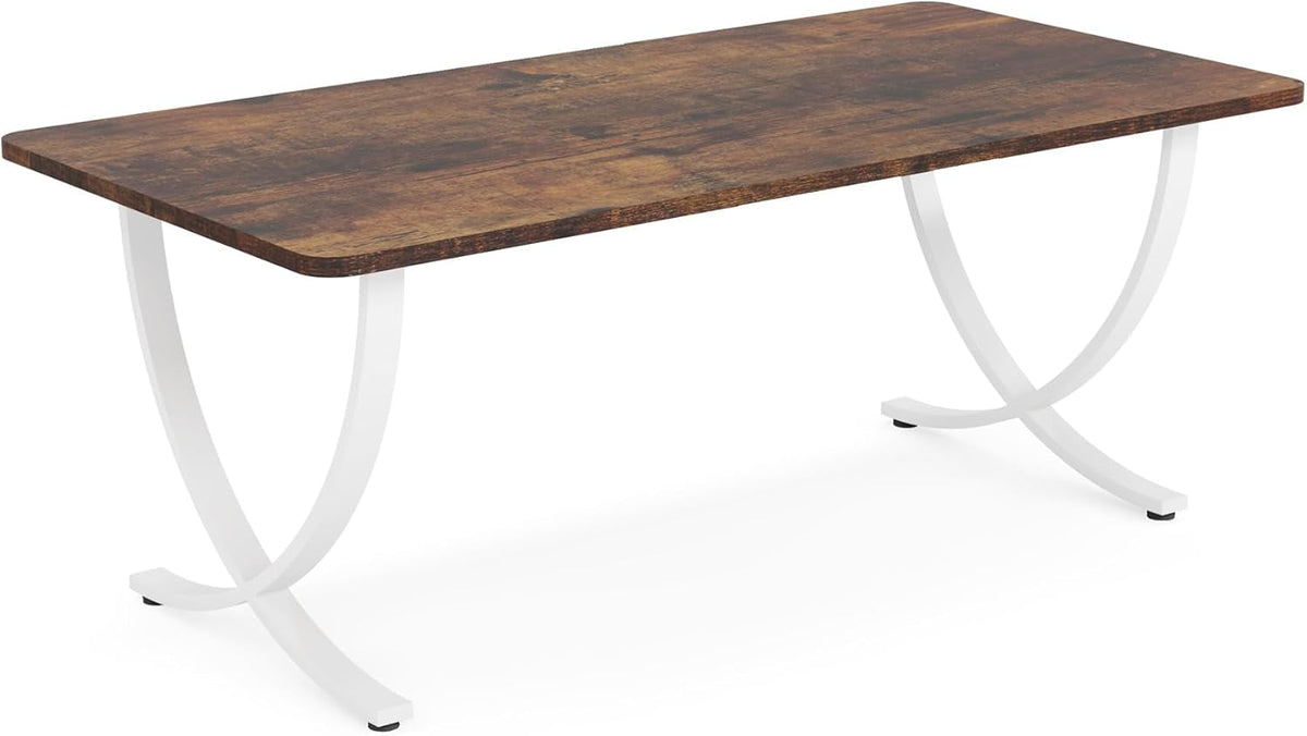 63 Inch White Walnut Executive Desk With Sturdy Steel Frame