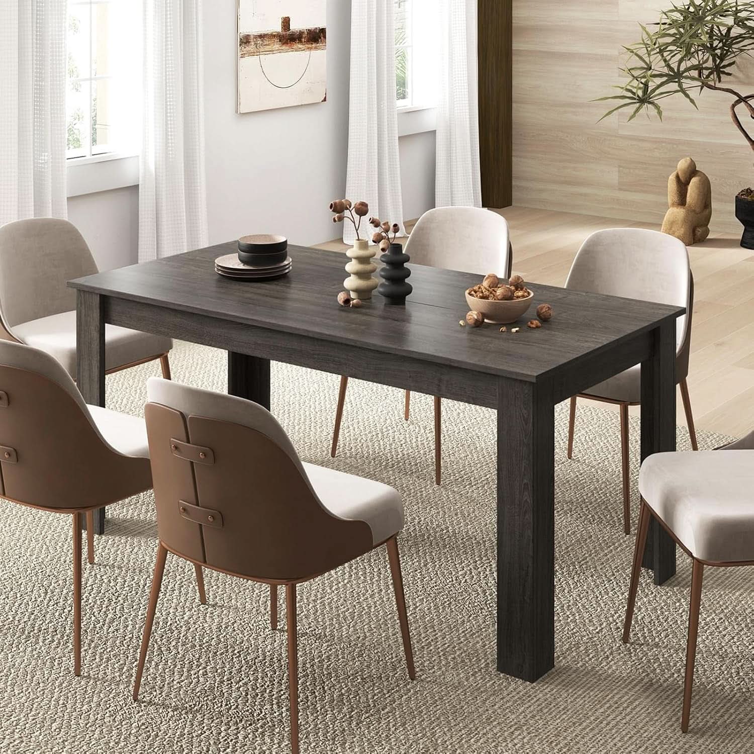 63 Inch Wood Dining Table For 4 To 6 People Grey Ideal For Dining Room