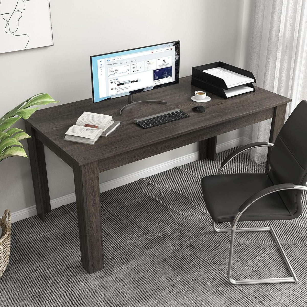 63 Inch Wood Dining Table For 4 To 6 People Grey Ideal For Dining Room