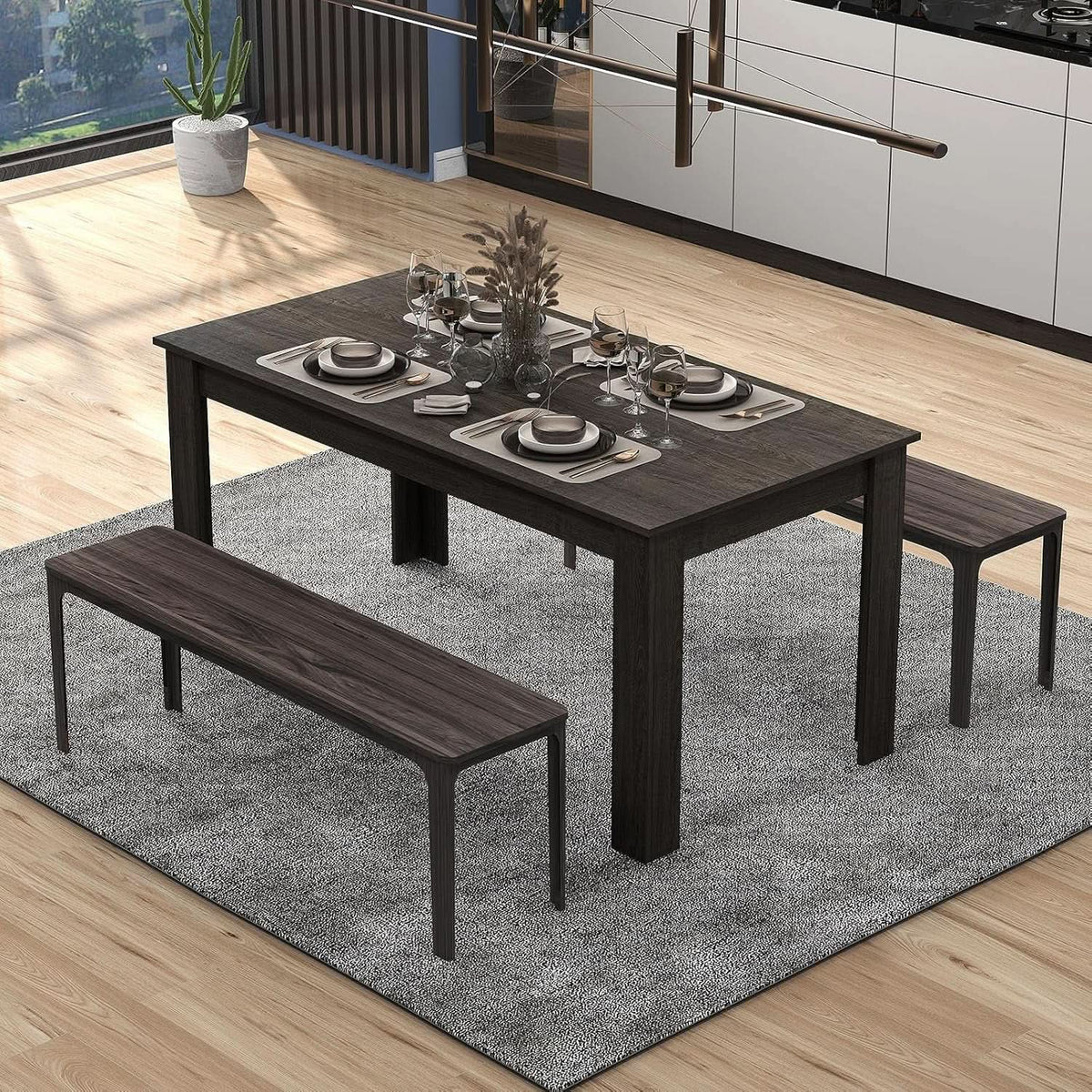 63 Inch Wood Dining Table For 4 To 6 People Grey Ideal For Dining Room