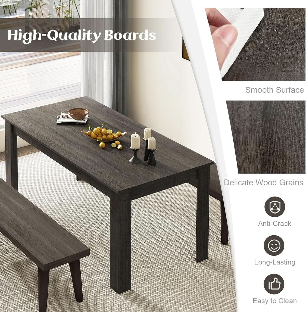 63 Inch Wood Dining Table For 4 To 6 People Grey Ideal For Dining Room
