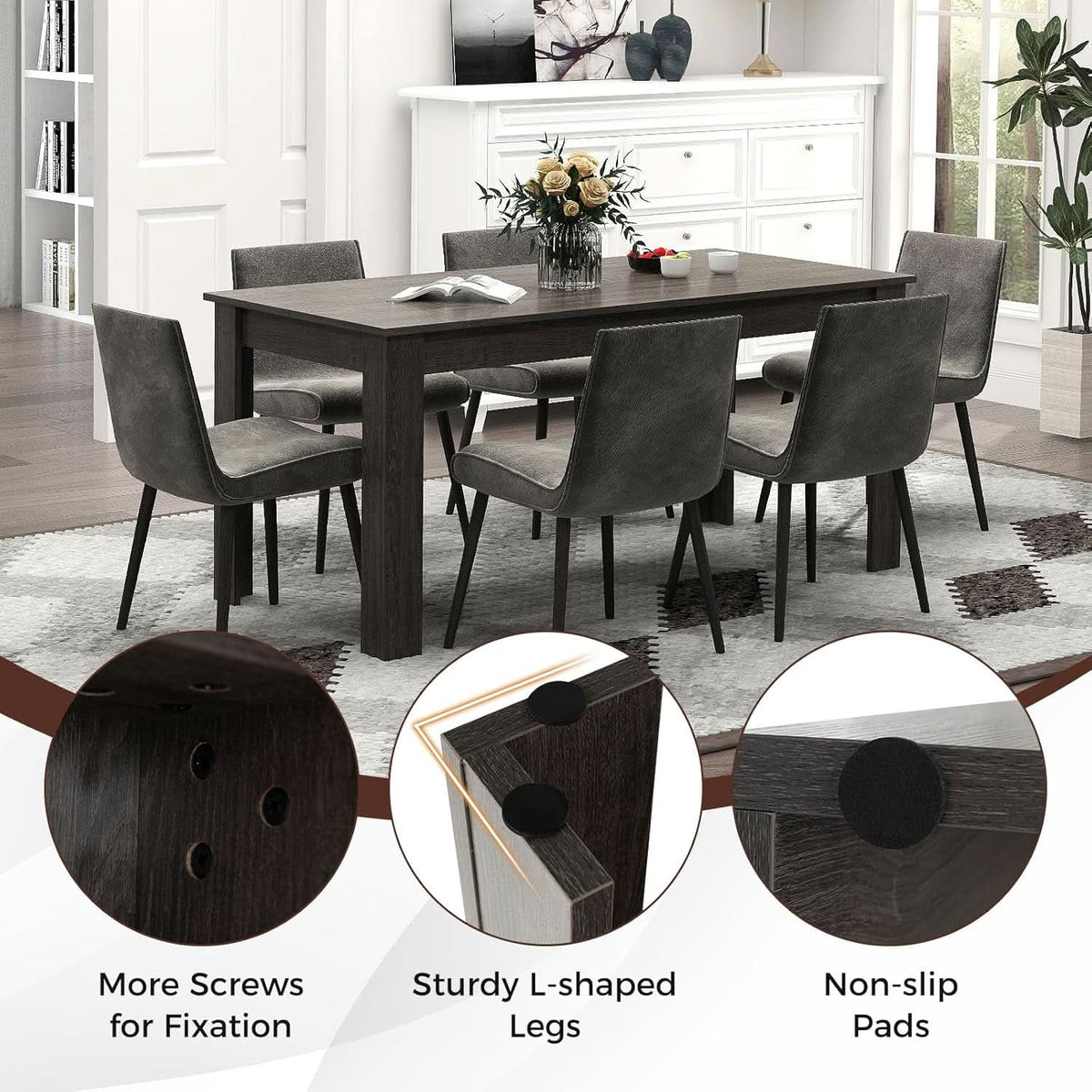 63 Inch Wood Dining Table For 4 To 6 People Grey Ideal For Dining Room