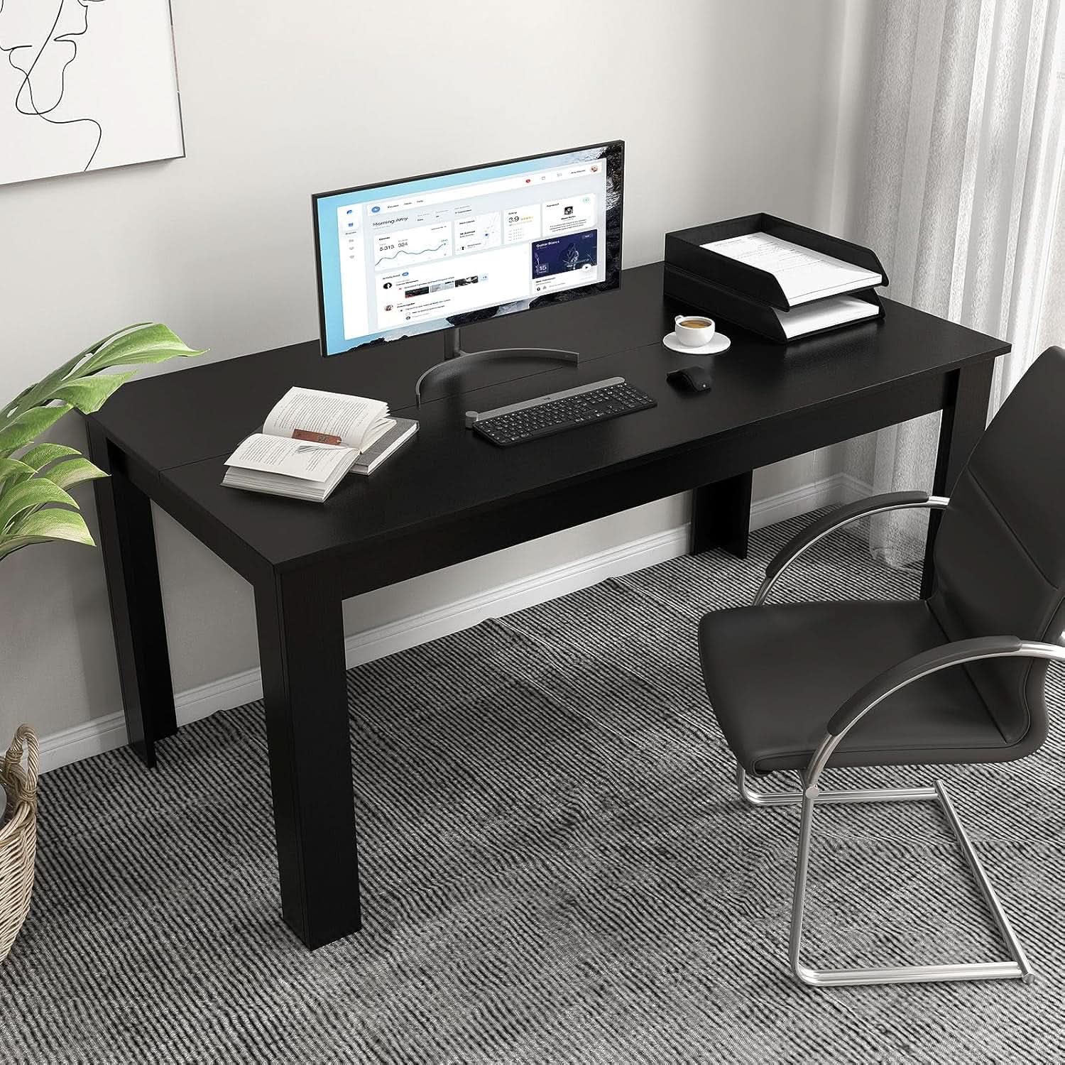63 Inch Wood Dining Table For Four To Six People Black