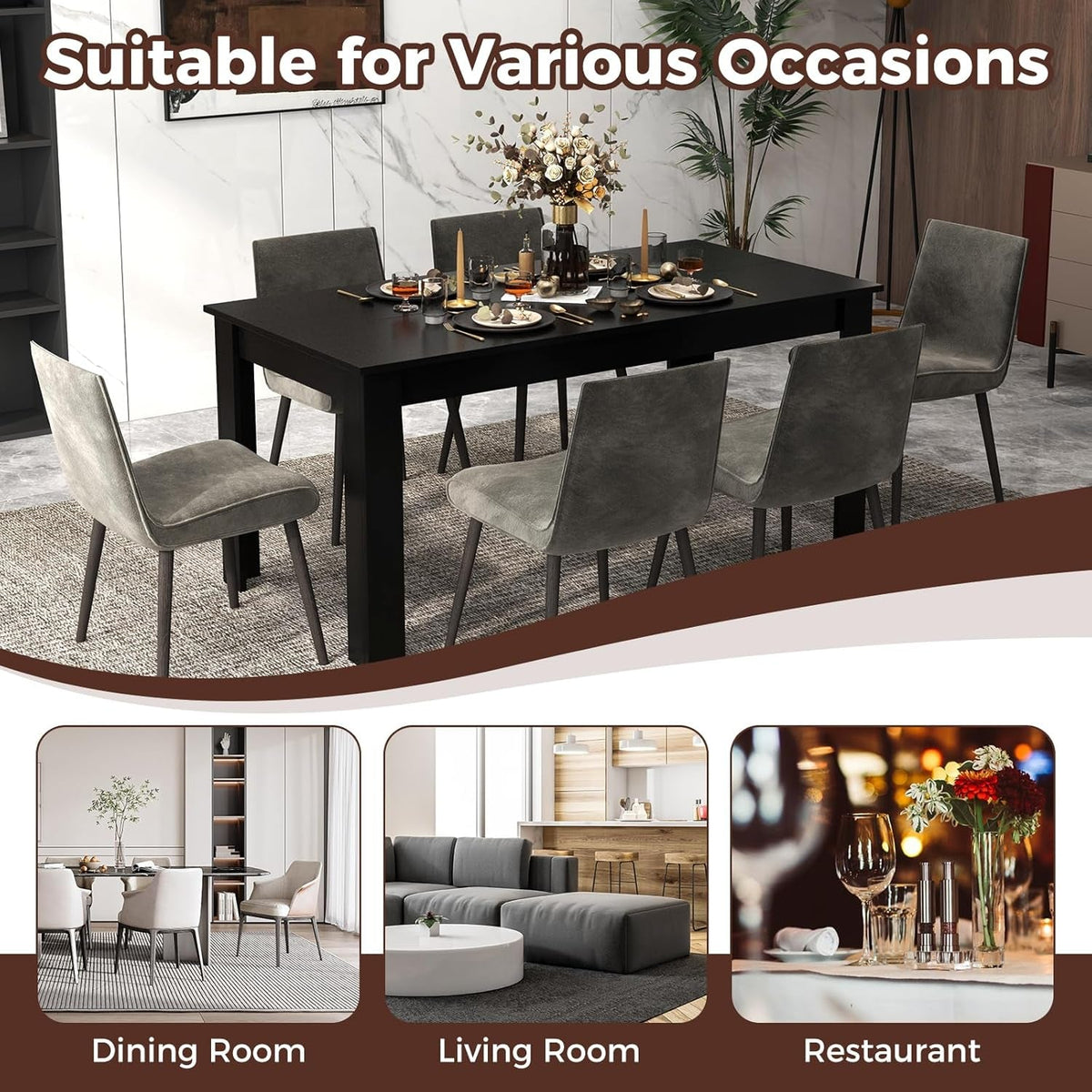 63 Inch Wood Dining Table For Four To Six People Black