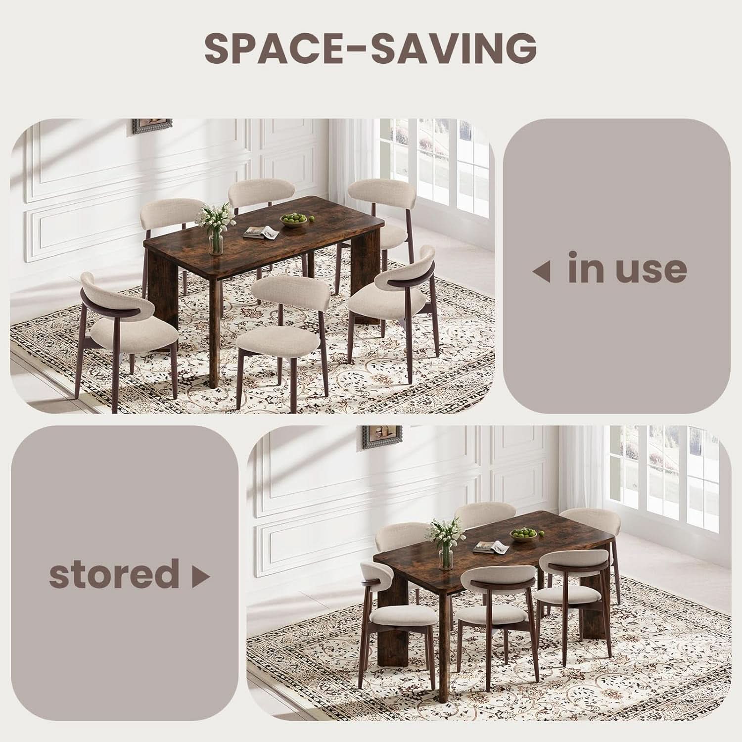 63Inch Industrial Dining Table Set With UpholsteredChairs