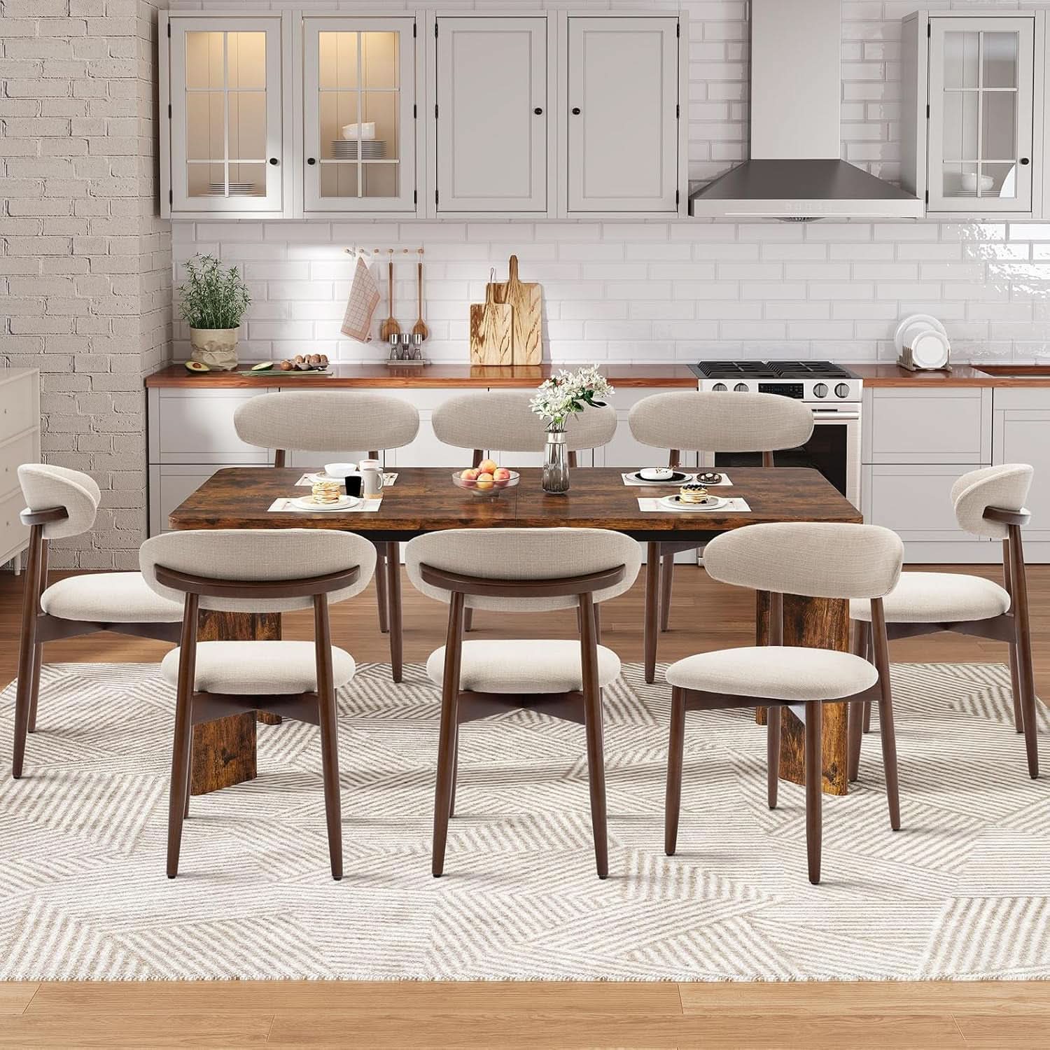 63Inch Industrial Dining Table Set With UpholsteredChairs