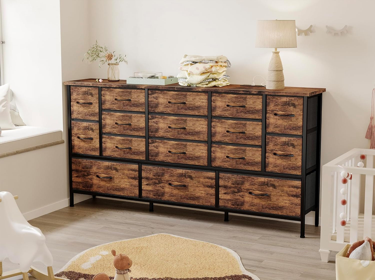 63.3 Inch TV Stand With 16 Drawers For Bedroom Console
