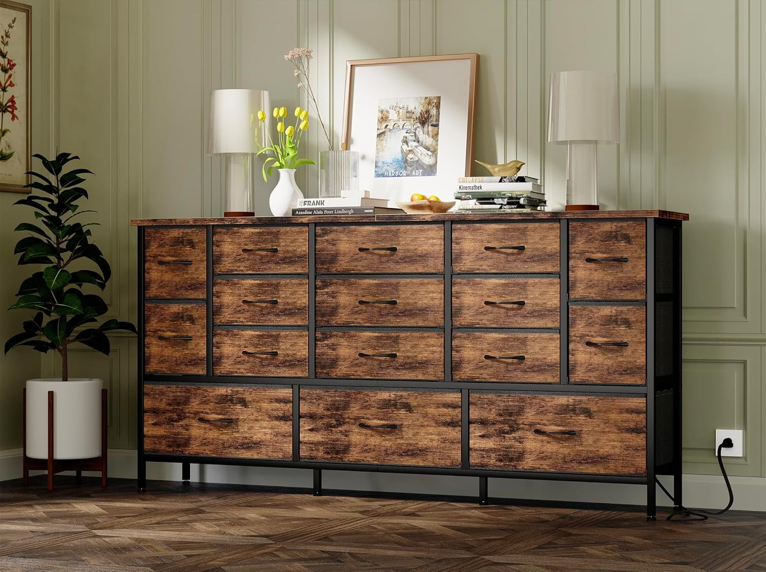 63.3 Inch TV Stand With 16 Drawers For Bedroom Console