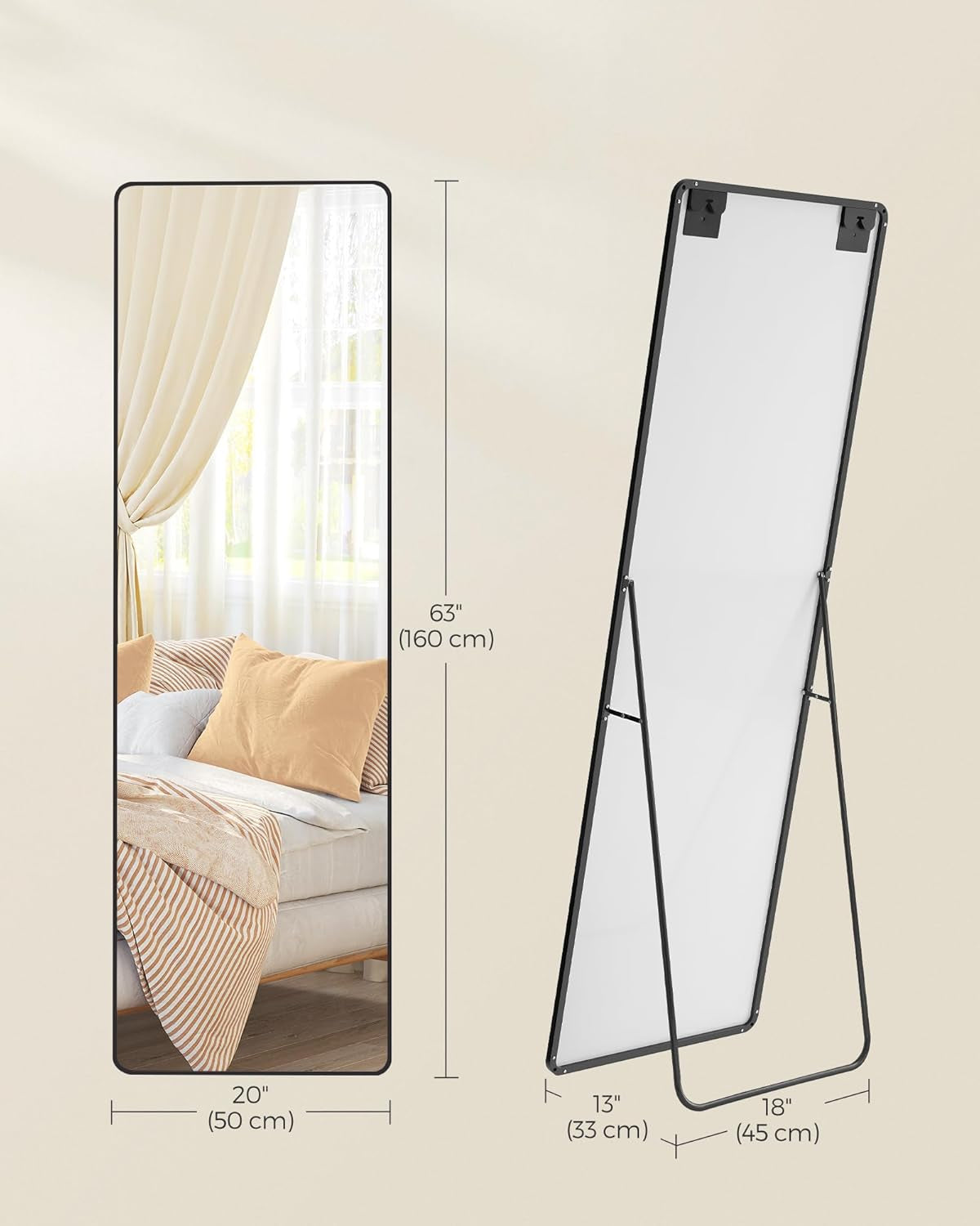 63x20 Full Length Floor Mirror Ink Black Tempered Glass