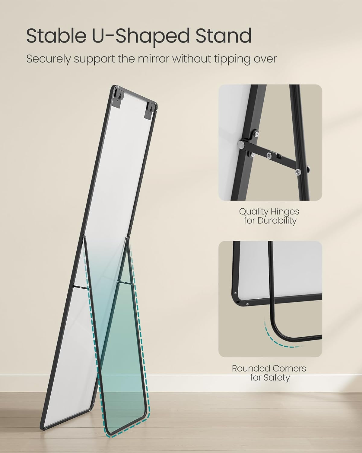 63x20 Full Length Floor Mirror Ink Black Tempered Glass