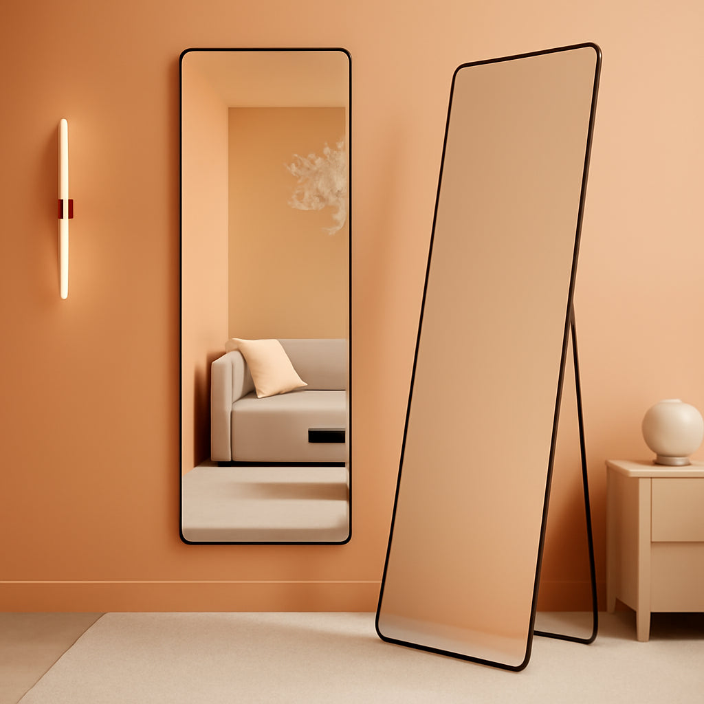 63x20 Full Length Floor Mirror Ink Black Tempered Glass