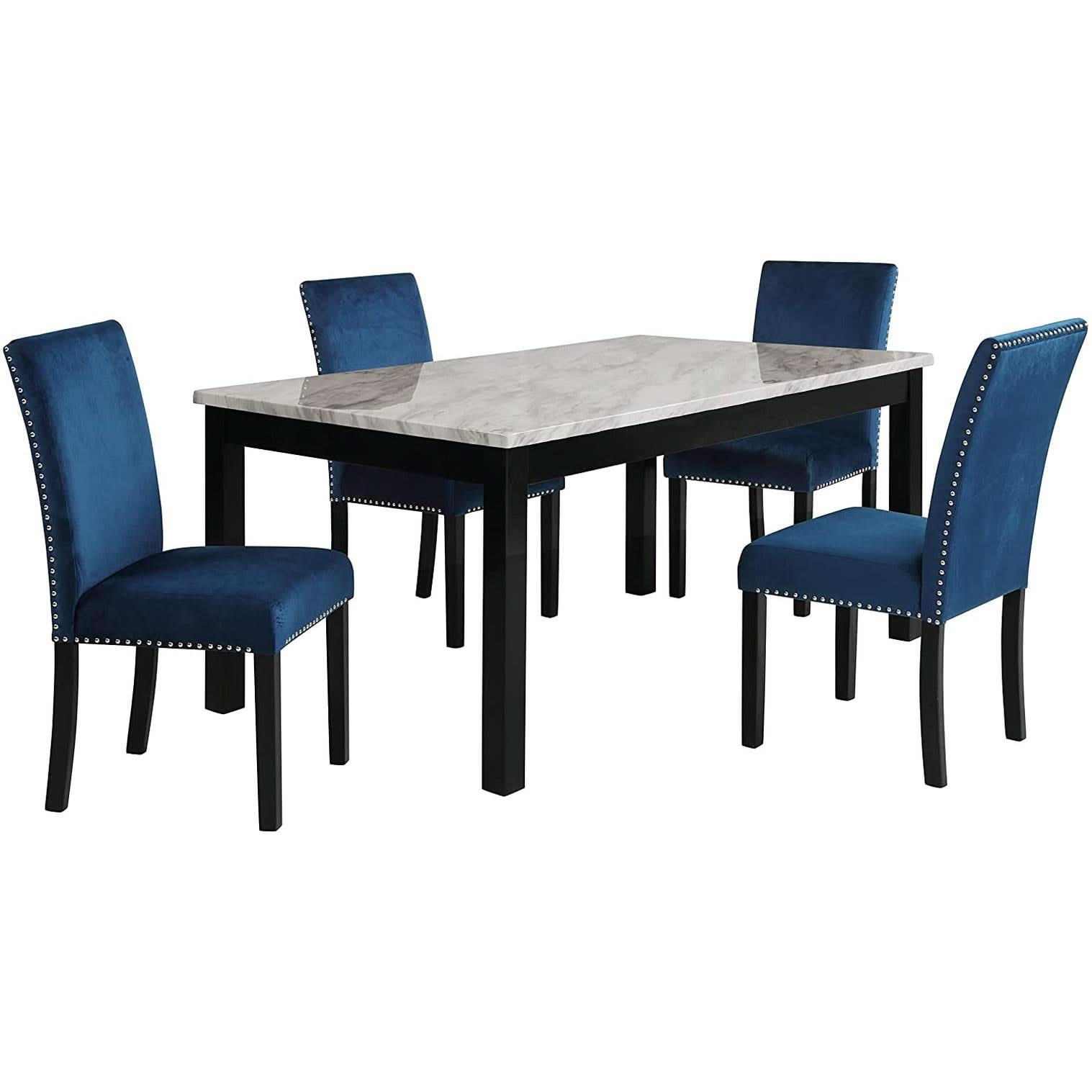 64 Inch Dining Table With Faux Marble Top And Black Base