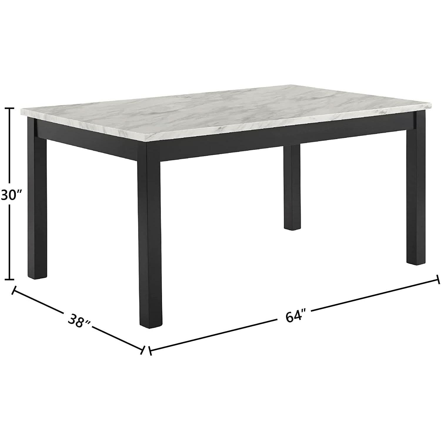 64 Inch Dining Table With Faux Marble Top And Black Base