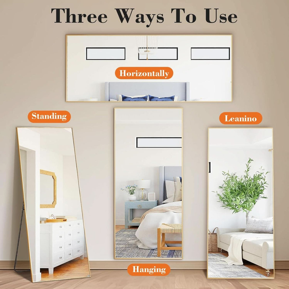 64 Inch Full Length Mirror With Stand Gold Modern Frame