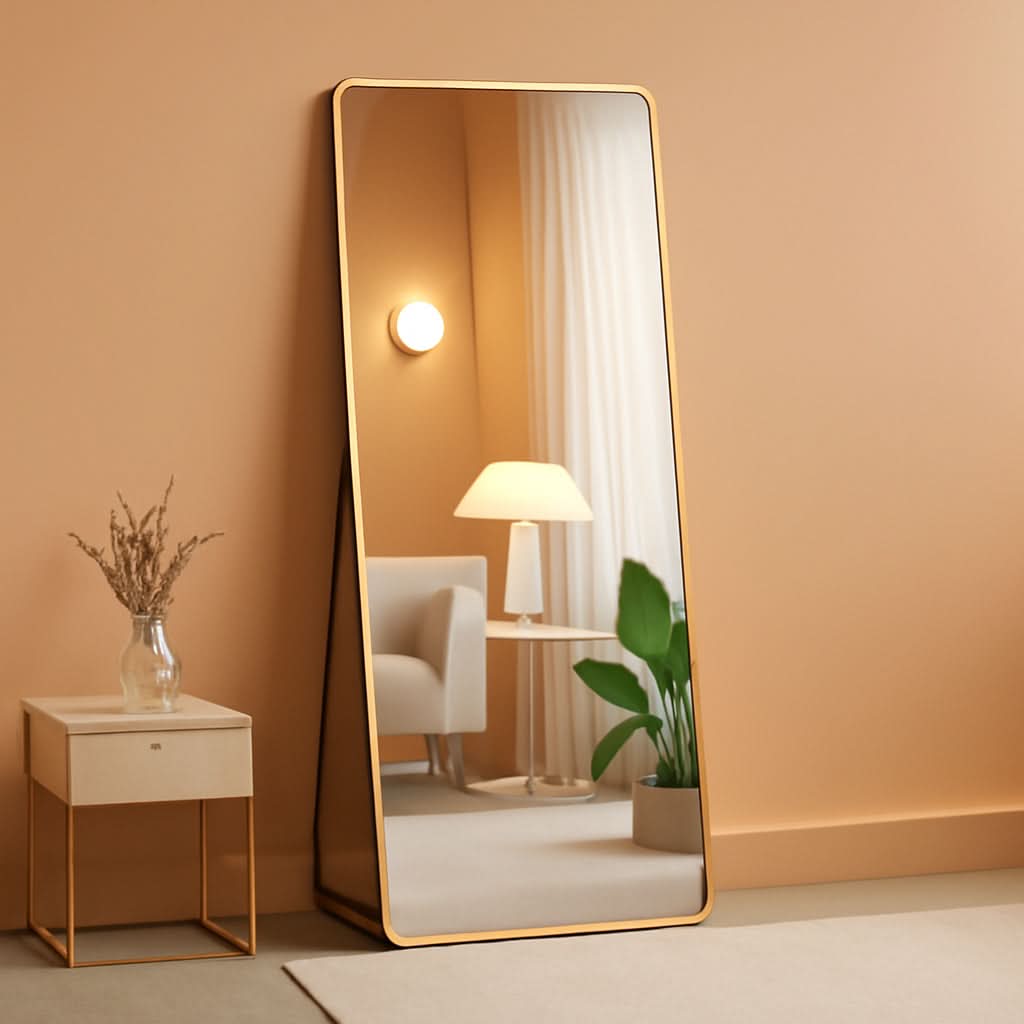 64 Inch Full Length Mirror With Stand Gold Modern Frame