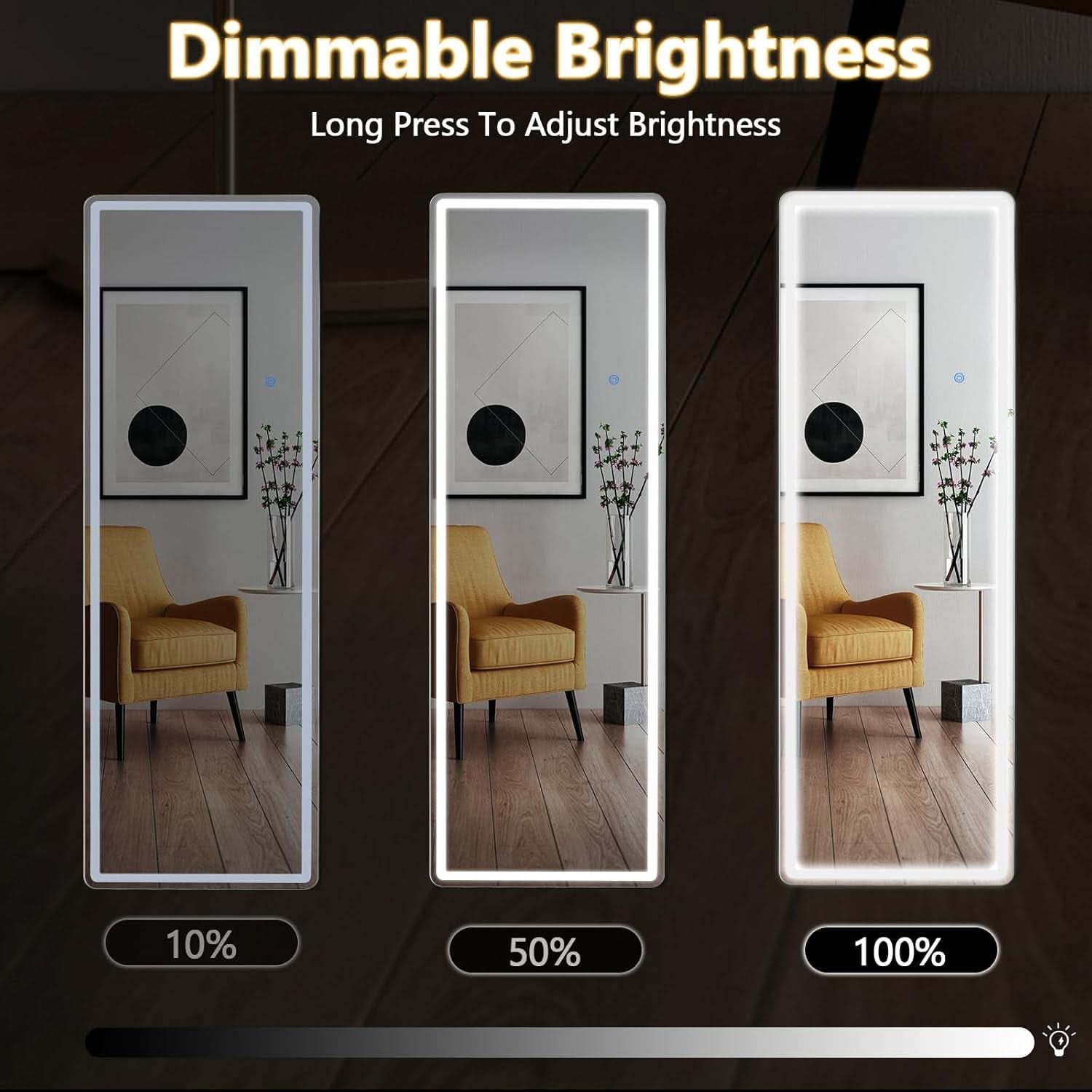 64 Inch LED Lighted Full Length Floor Mirror White Frame
