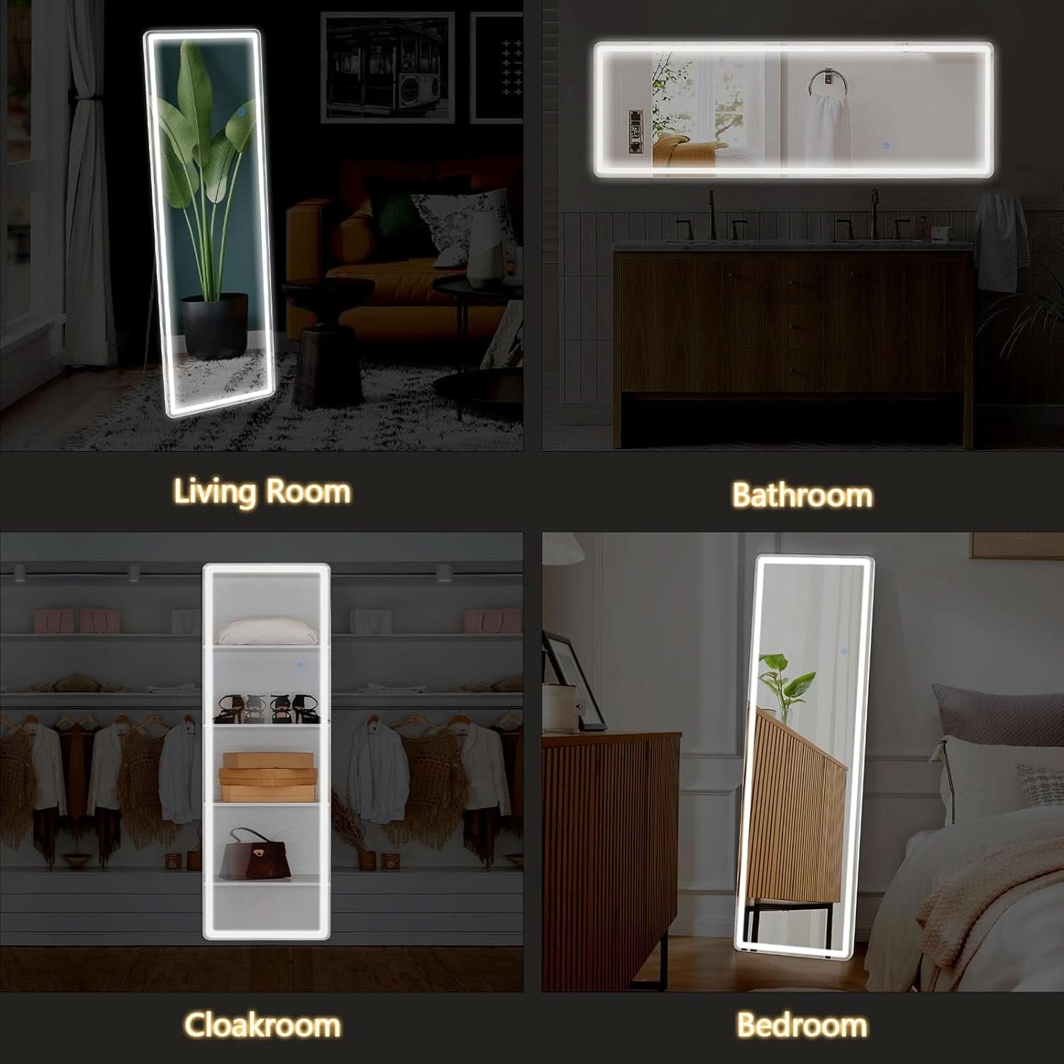 64 Inch LED Lighted Full Length Floor Mirror White Frame