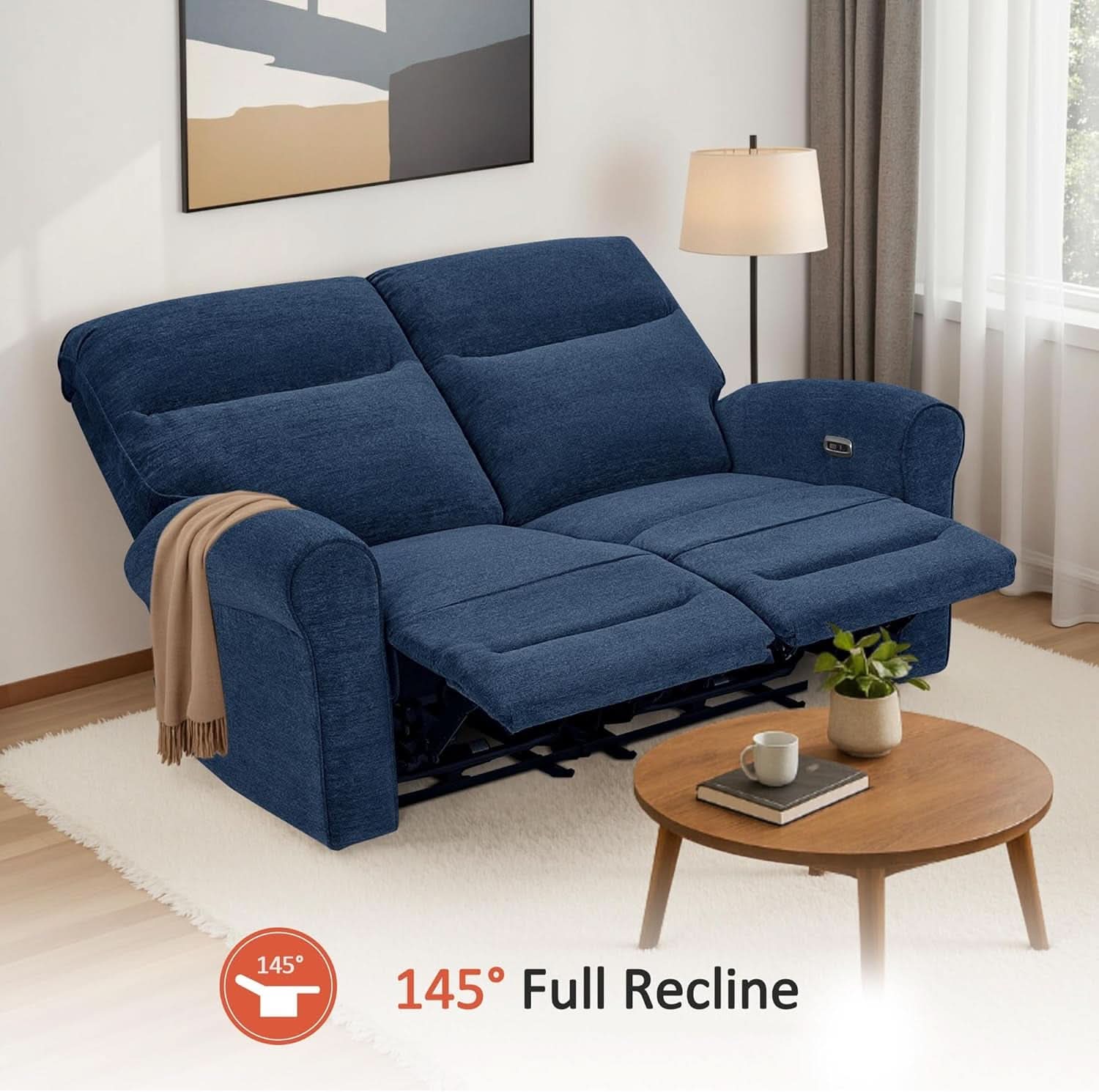64.6 Inch Wall Hugger Loveseat Navy Blue Space Saving