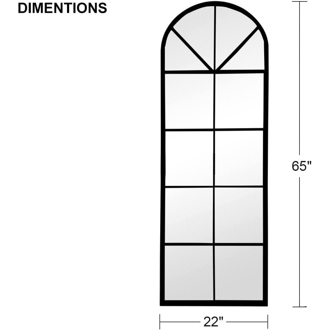 65 By 22 Inch Arched Window Pane Floor Wall Mount Mirror