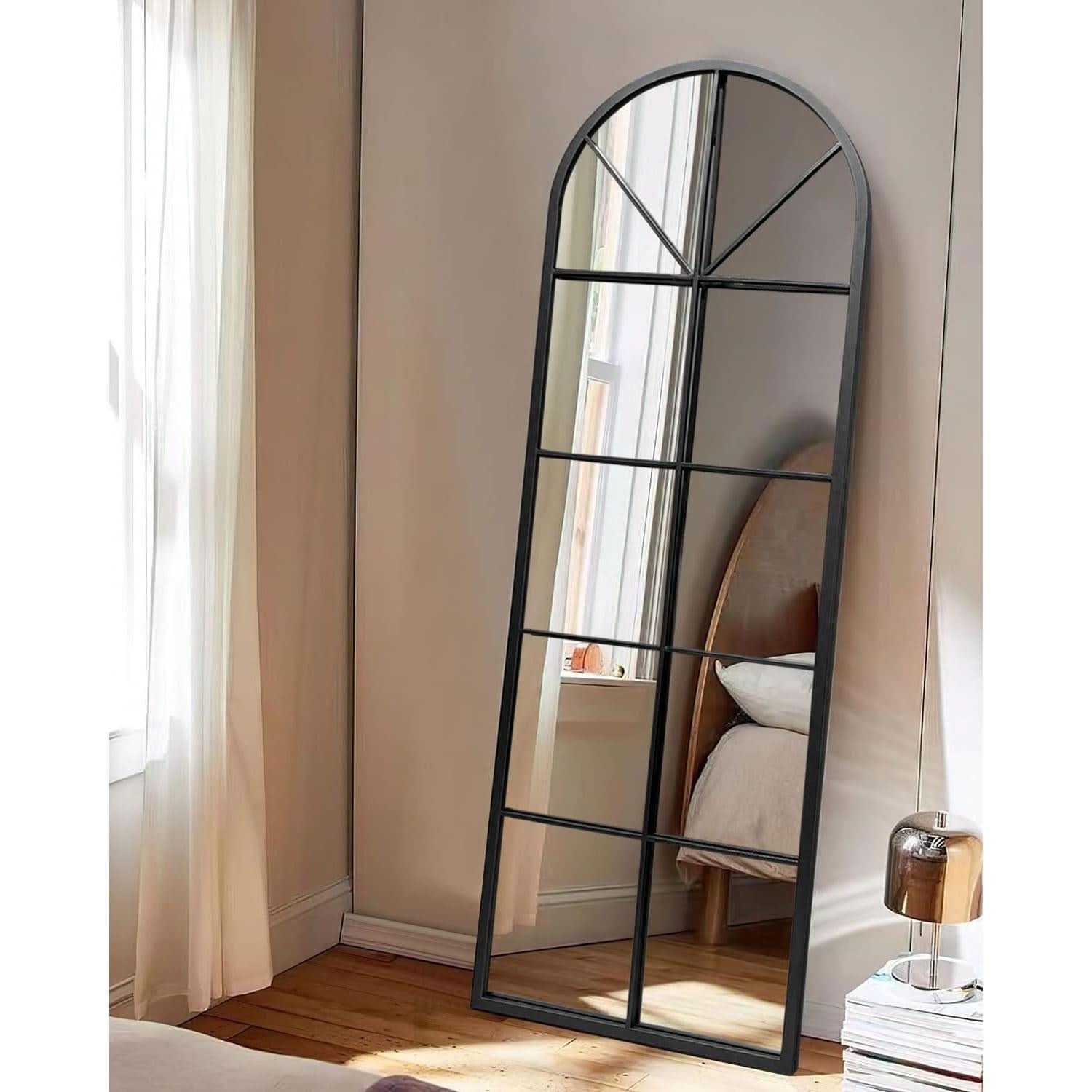65 By 22 Inch Arched Window Pane Floor Wall Mount Mirror