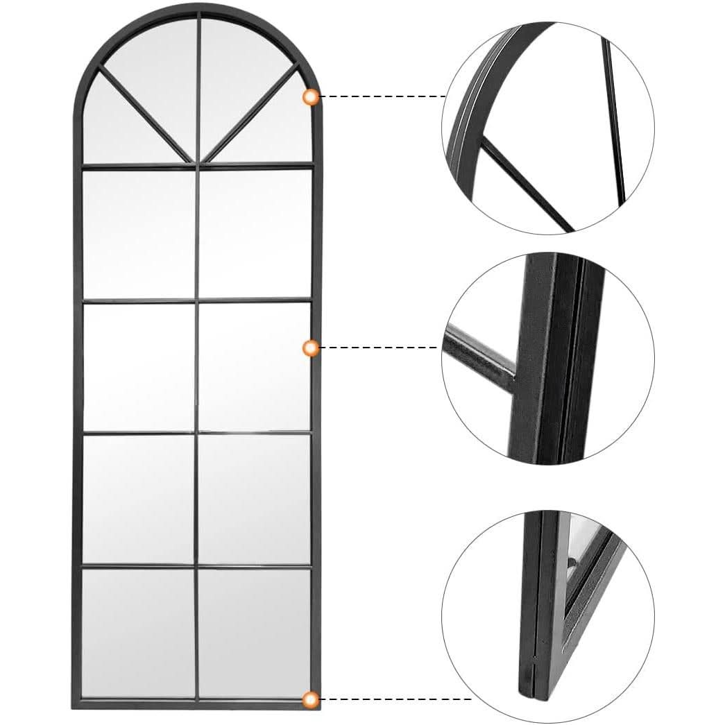 65 By 22 Inch Arched Window Pane Floor Wall Mount Mirror