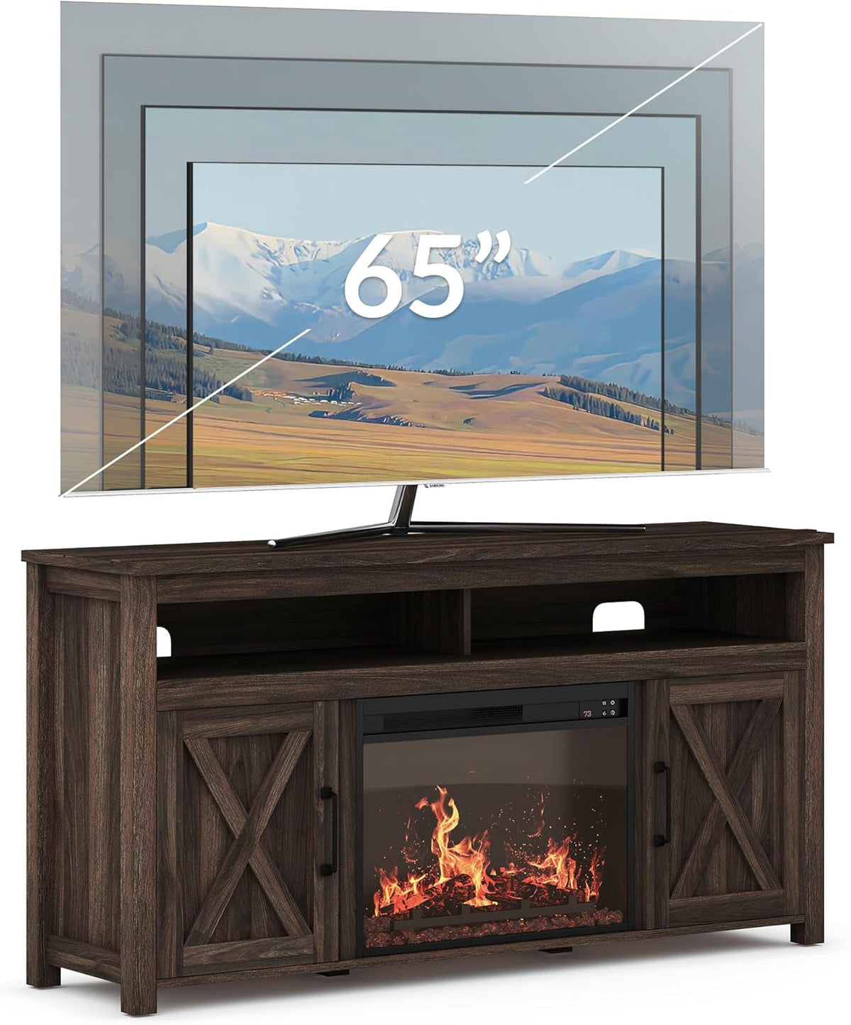 65 Inch Electric Fireplace TV Stand Modern Farmhouse Design