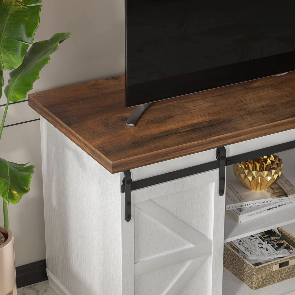 65 Inch Farmhouse TV Stand With Sliding Barn Doors