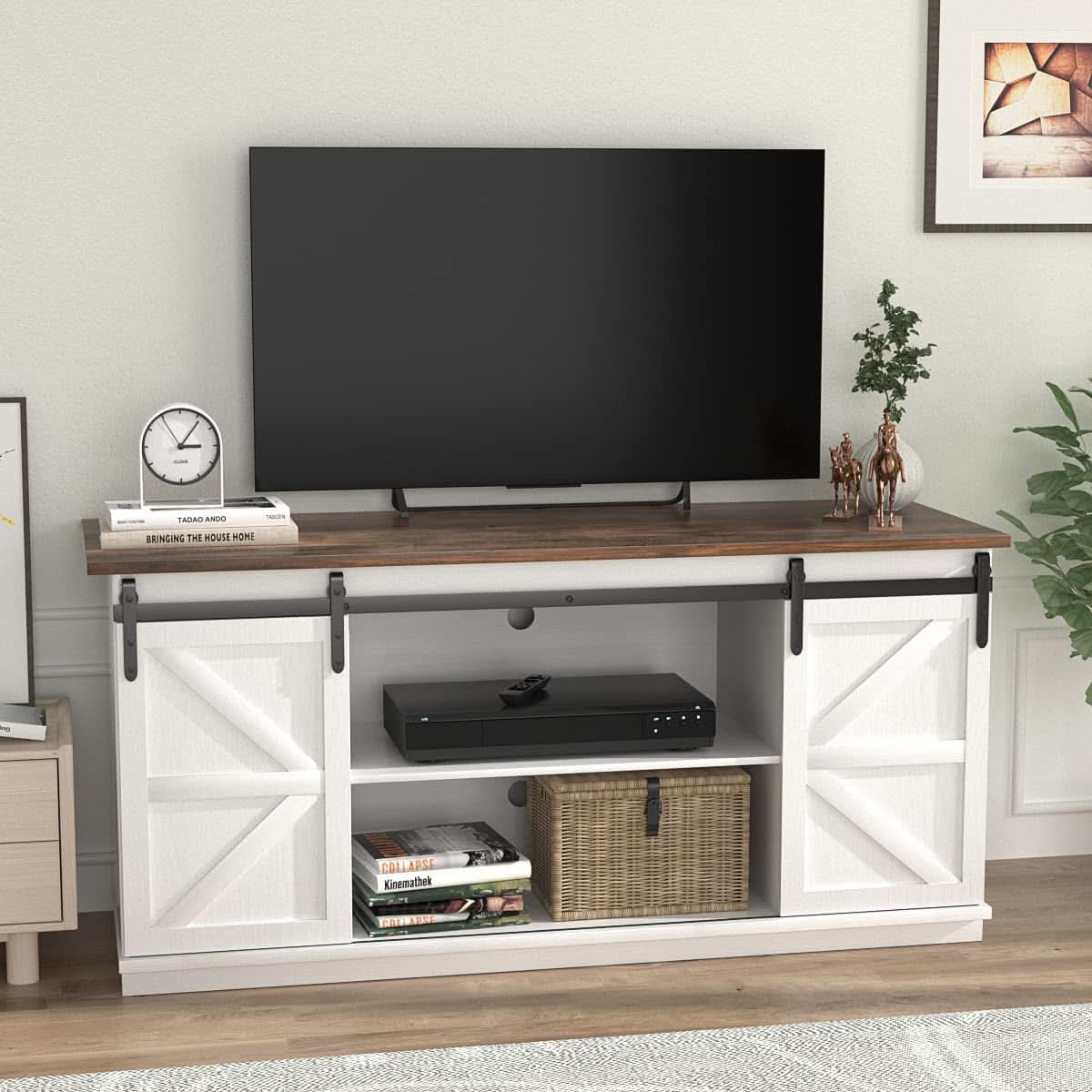 65 Inch Farmhouse TV Stand With Sliding Barn Doors