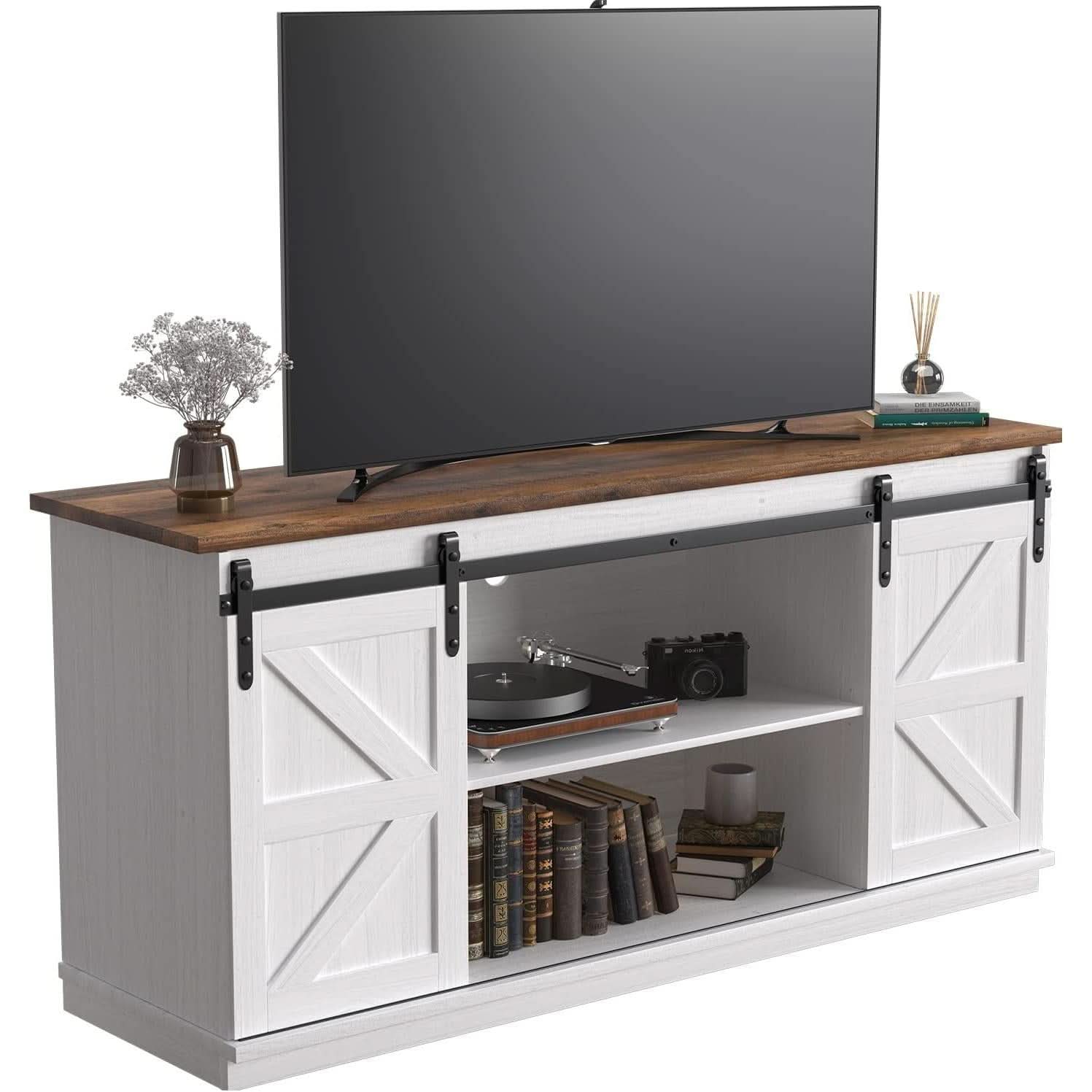65 Inch Farmhouse TV Stand With Sliding Barn Doors