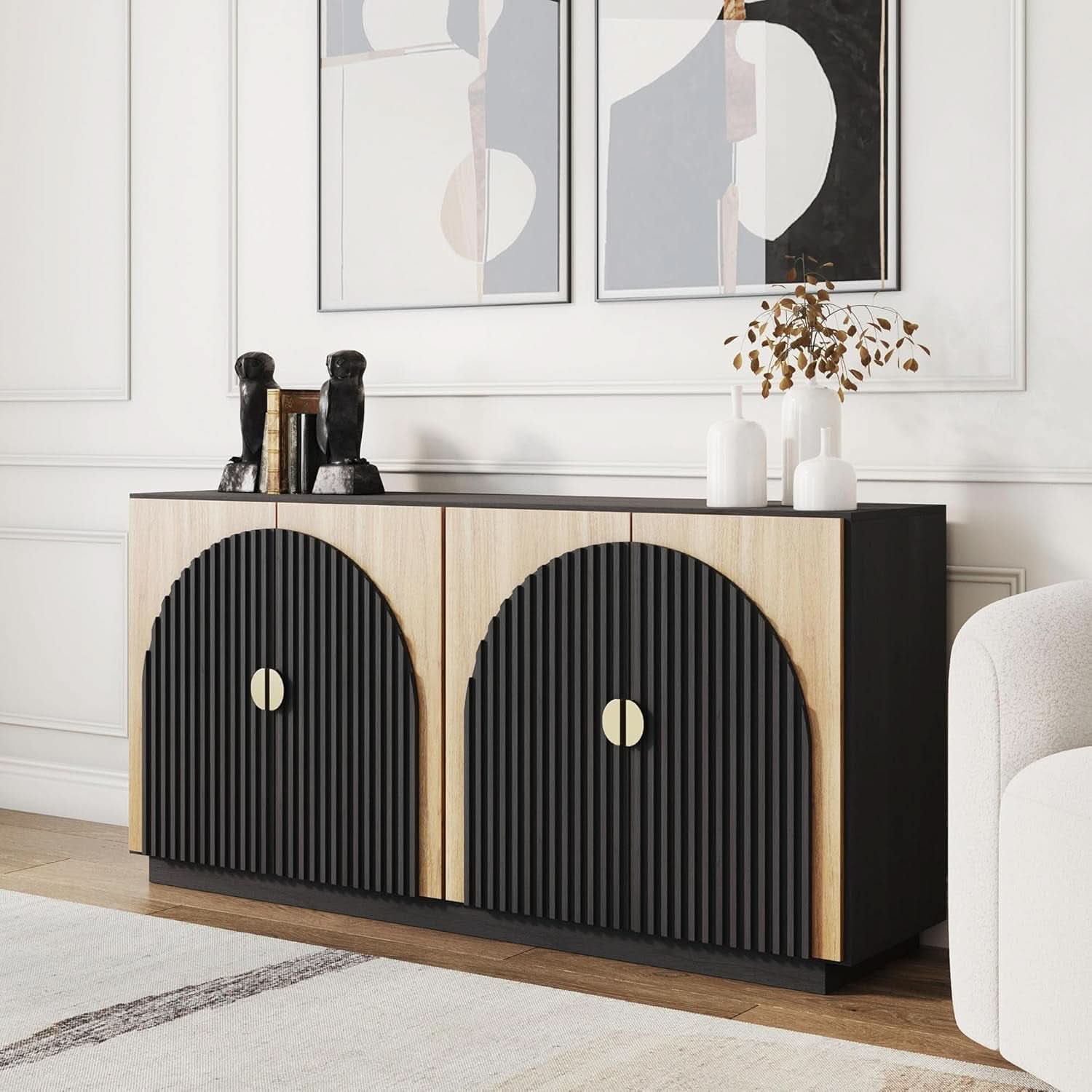 65 Inch Fluted Buffet Cabinet With Storage In Camel