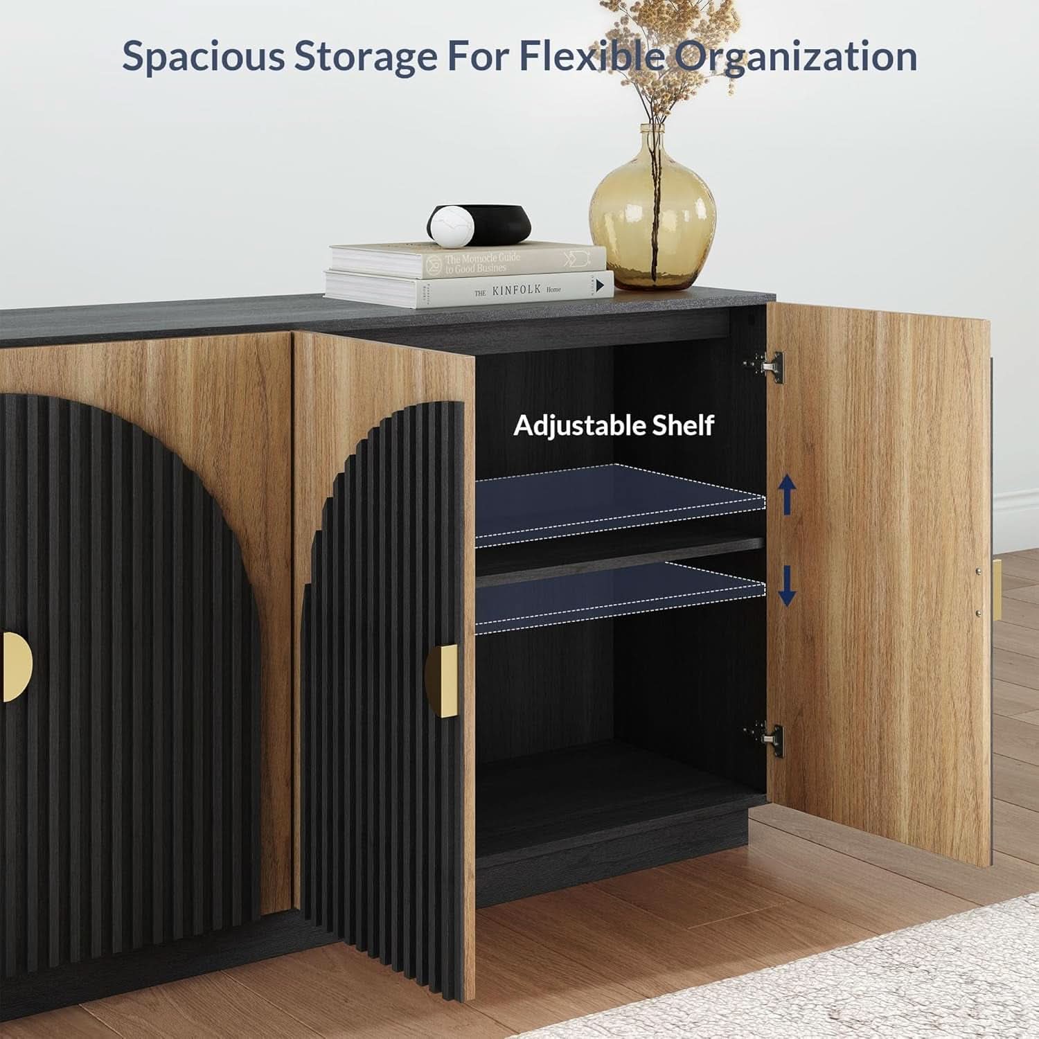 65 Inch Fluted Buffet Cabinet With Storage In Camel