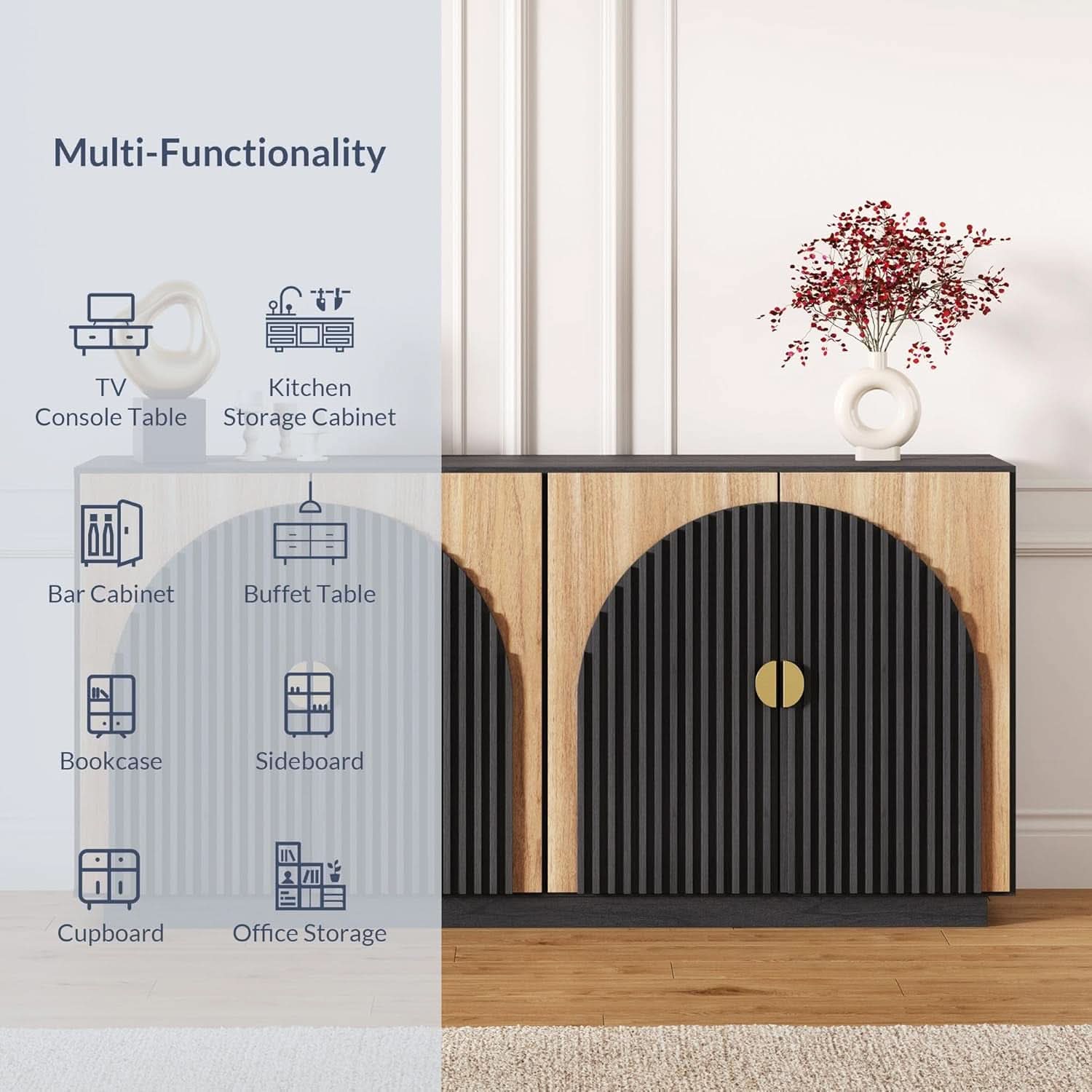 65 Inch Fluted Buffet Cabinet With Storage In Camel