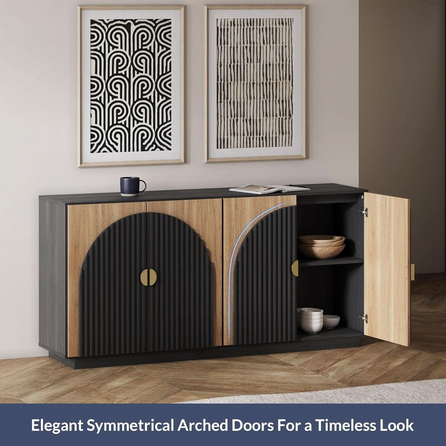 65 Inch Fluted Buffet Cabinet With Storage In Camel