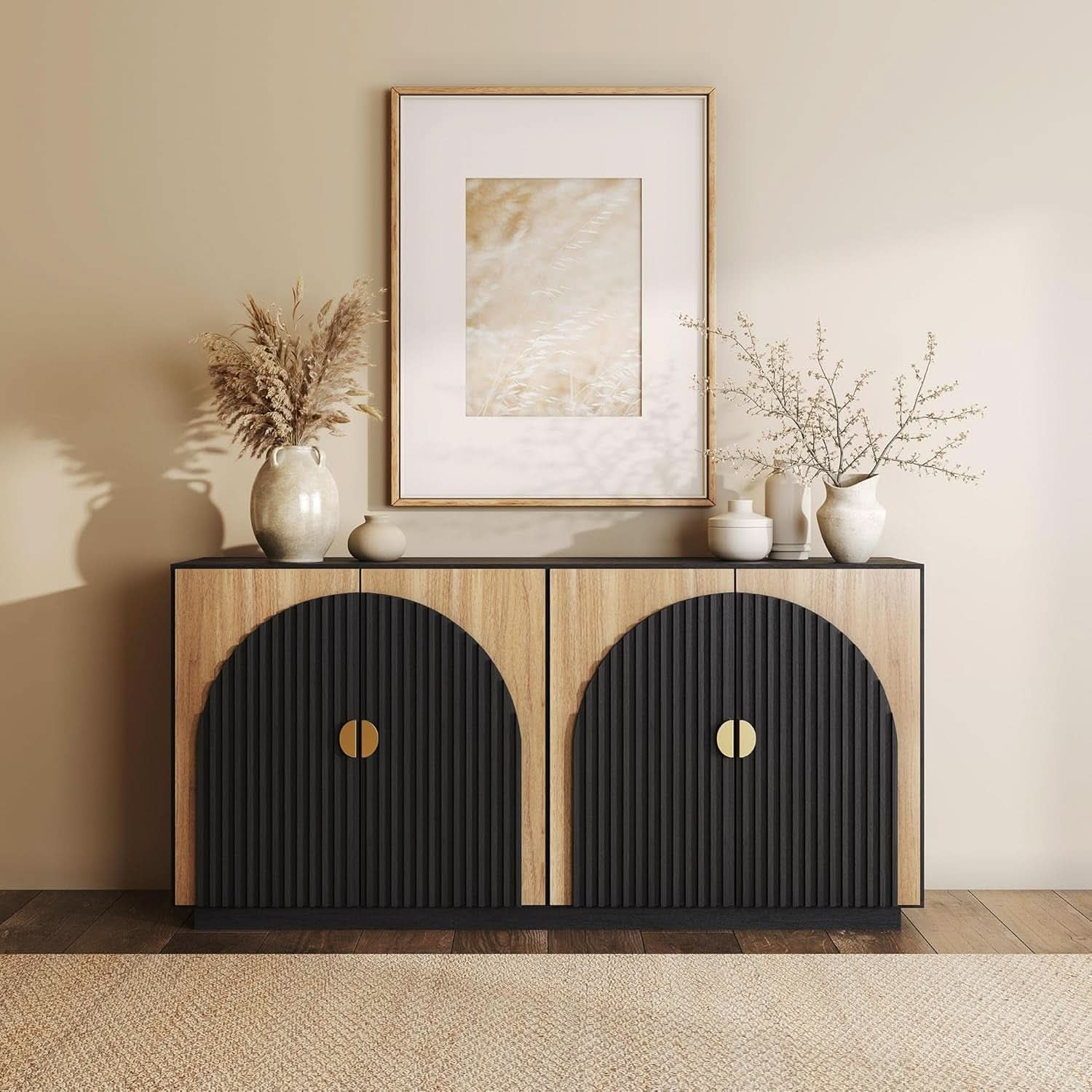 65 Inch Fluted Buffet Cabinet With Storage In Camel