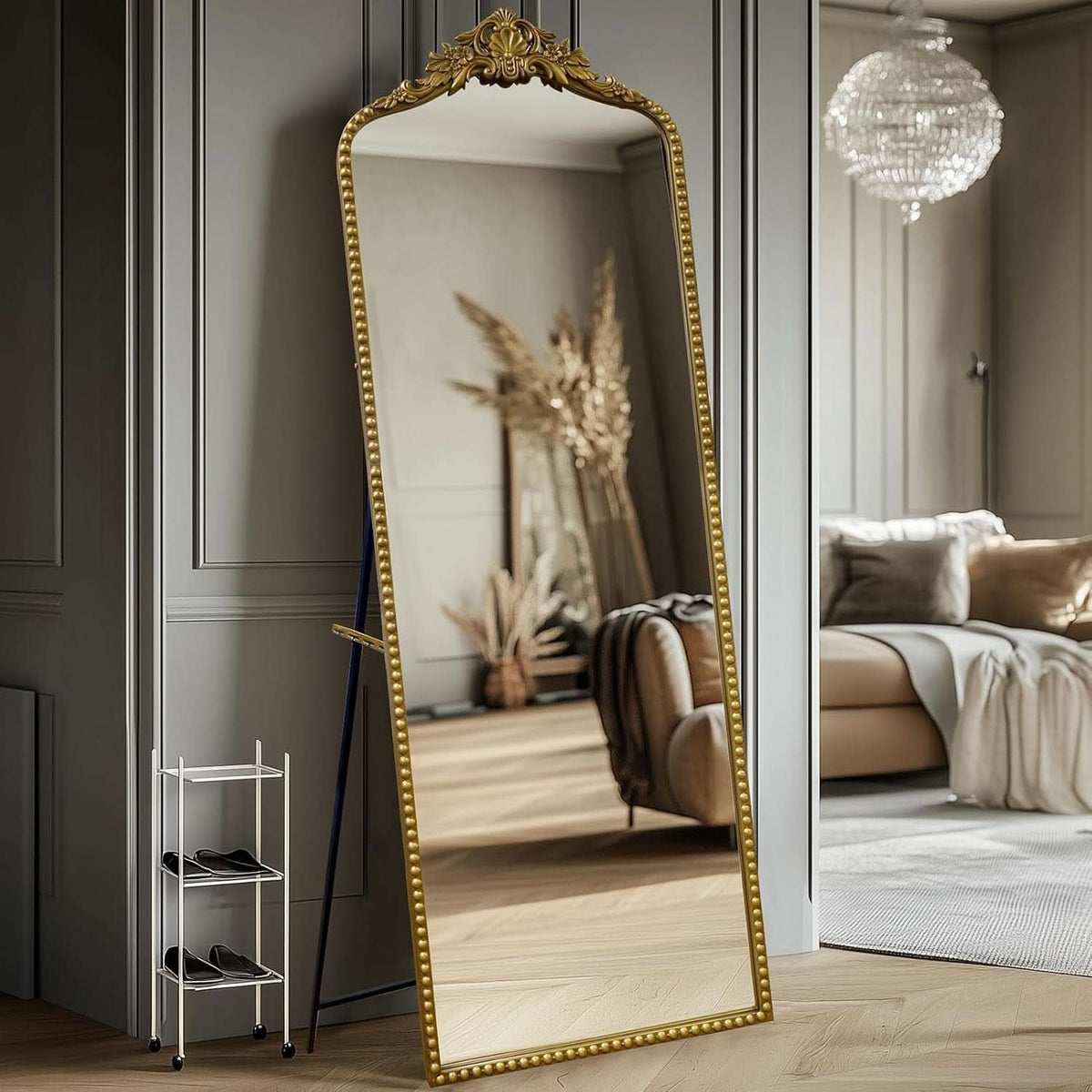 65 Inch Gold Baroque Full Length Floor Mirror Ornate Antique