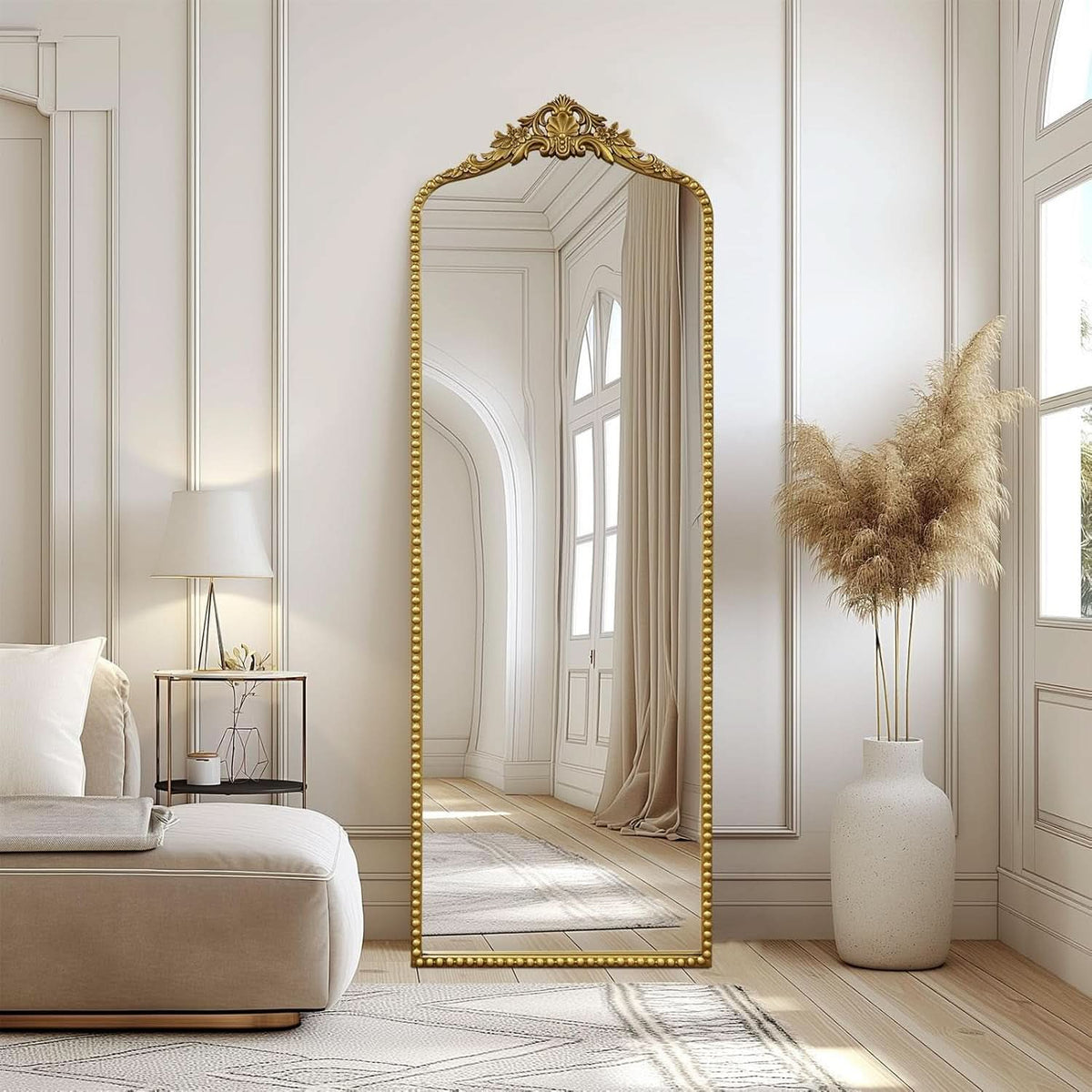 65 Inch Gold Baroque Full Length Floor Mirror Ornate Antique