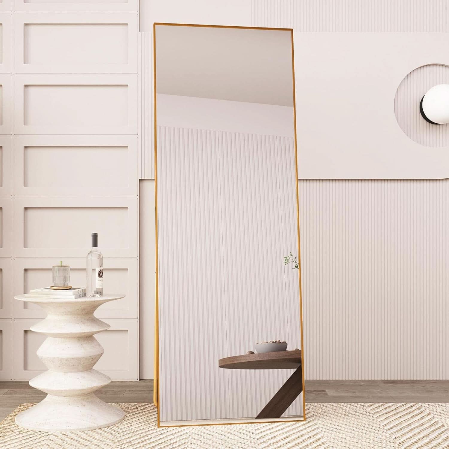 65 Inch Gold Full Length Mirror With Stand Tempered Glass