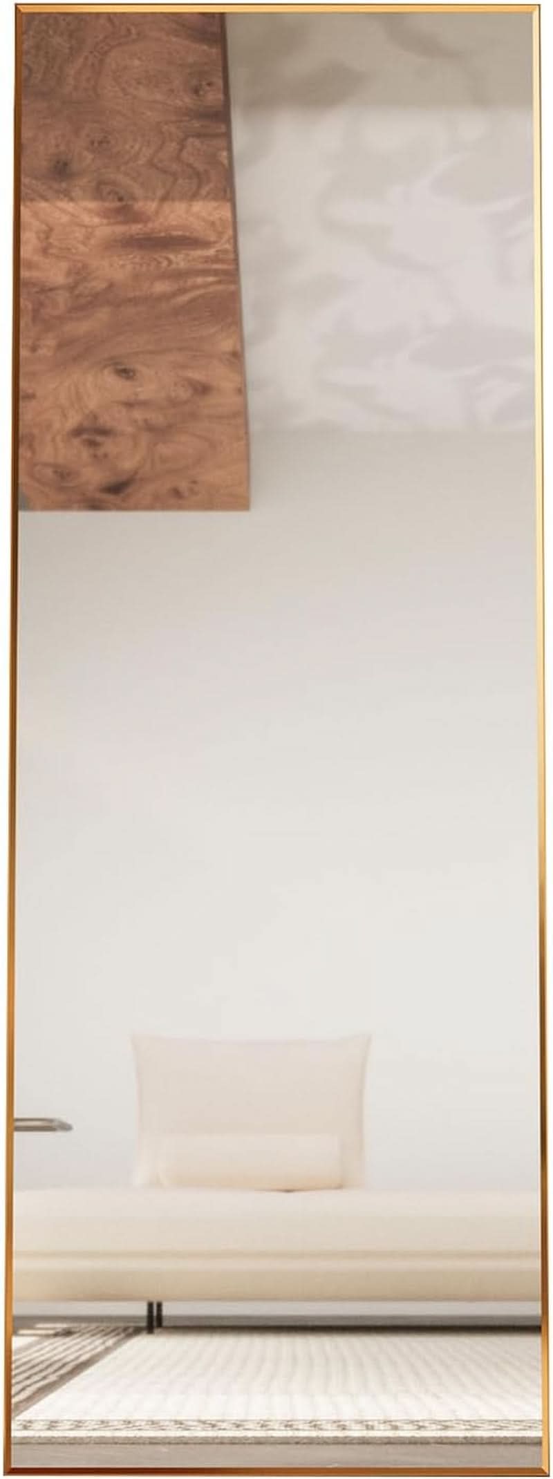65 Inch Gold Full Length Mirror With Stand Tempered Glass