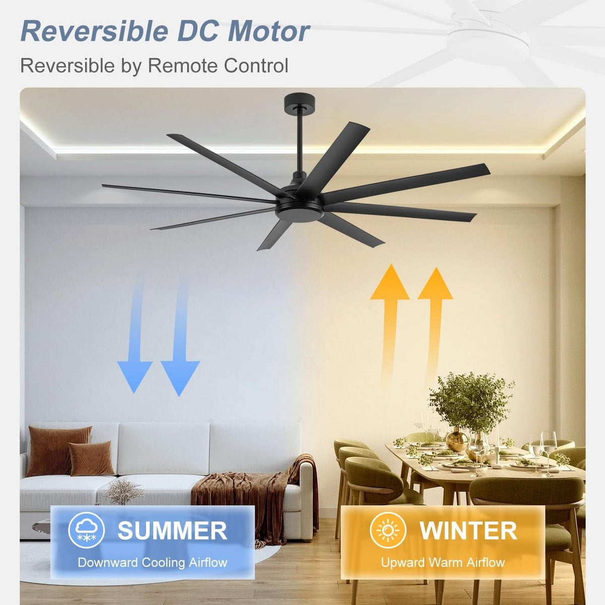 65 Inch Matte Black Ceiling Fan With Remote Quiet DC Motor