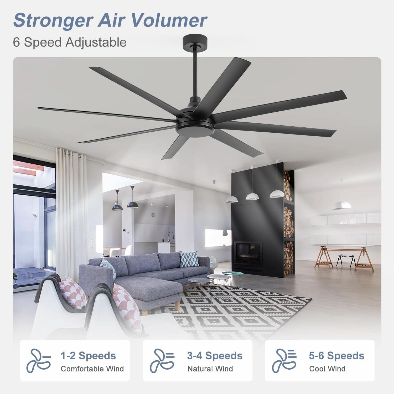 65 Inch Matte Black Ceiling Fan With Remote Quiet DC Motor