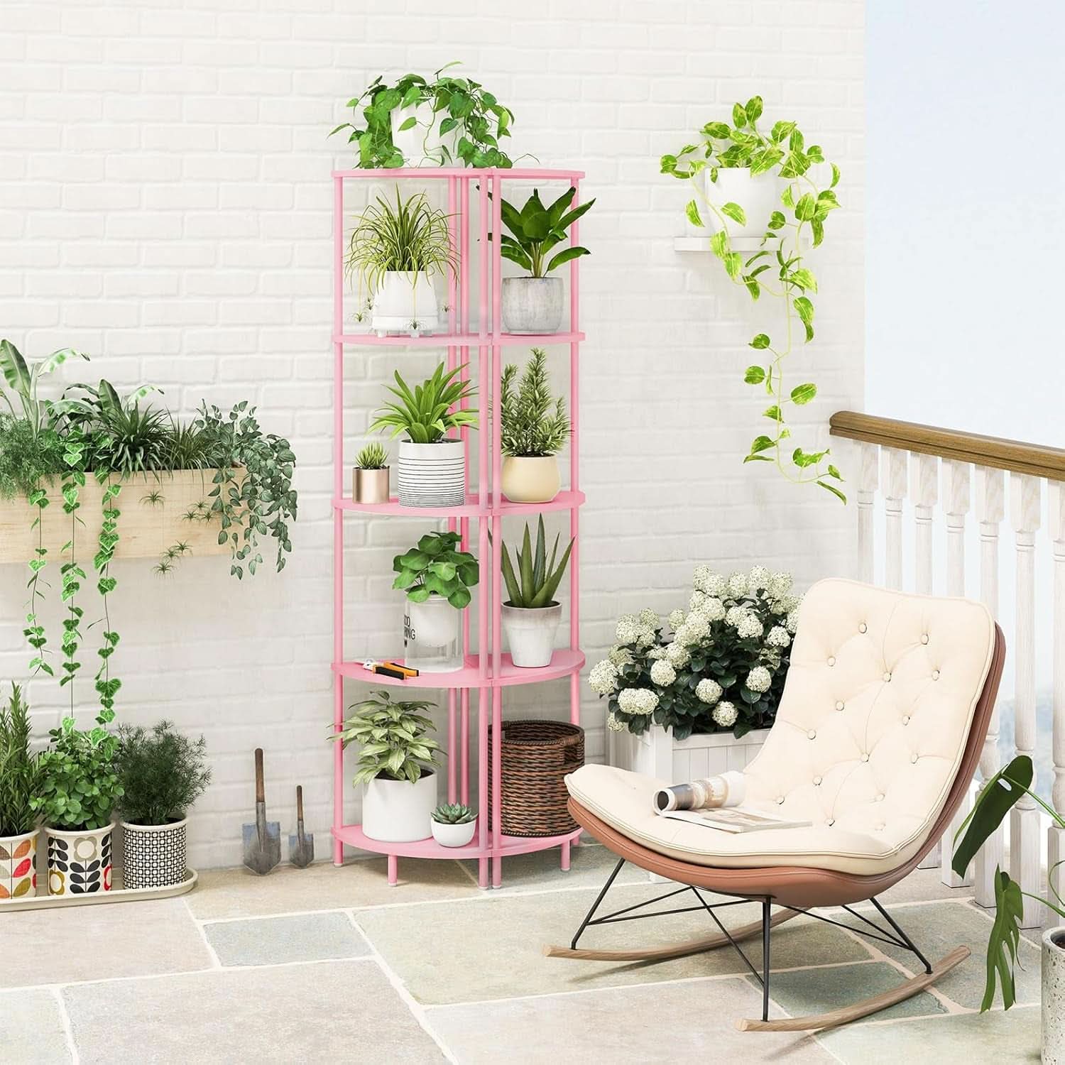 65 Inch Rustic Corner Shelf Stand 5 Tier Display Shelves