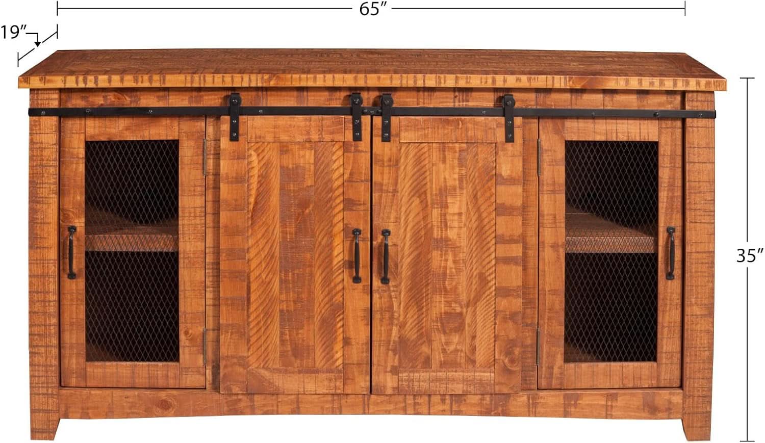 65 Inch Solid Wood TV Stand Honey Tobacco With Rustic Doors