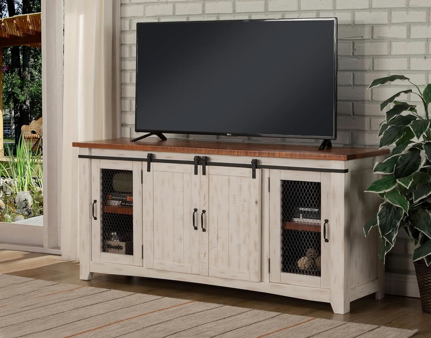 65 Inch Solid Wood TV Stand With Ample Storage Cabinet